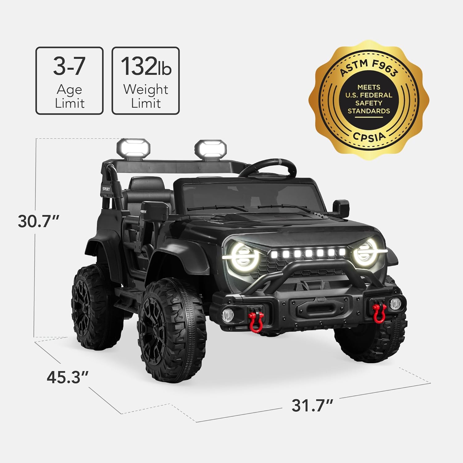 Best Choice Products Kids 24V 2-Seater Electric Ride On Car Truck w/ 132lb Weight Capacity, Parent Control, Bluetooth, LED Lights - Black