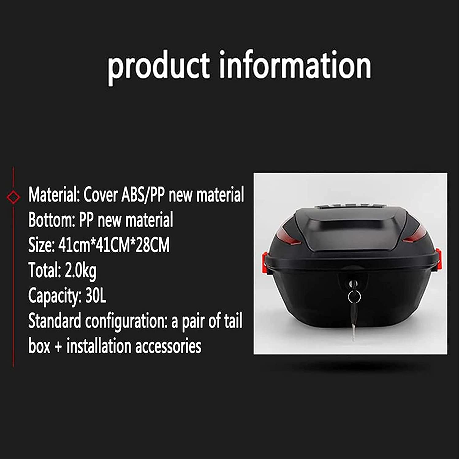 Universal Motorcycle Tour Tail Box Scooter Trunk Luggage Top Lock Storage Carrier Case w/Soft backrest and Mounting Hardware - Helmet Storage Box (Color : Red) (Black)
