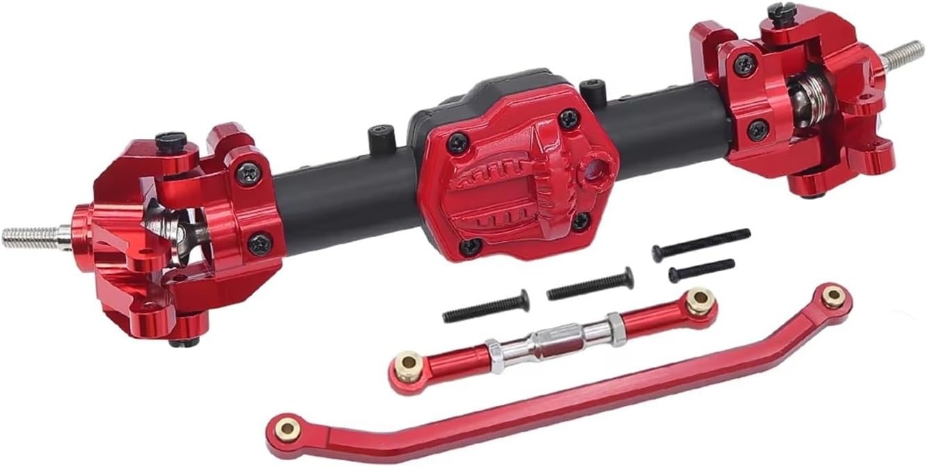 RC Front Rear Drive Axle Compatible with MN128 G500 MN86K MN86KS MN86S 1/12 Rc Crawler Car Upgrade Complete Front Rear Differential Straight Axle with Diff Gear(Black red,Front and Rear)