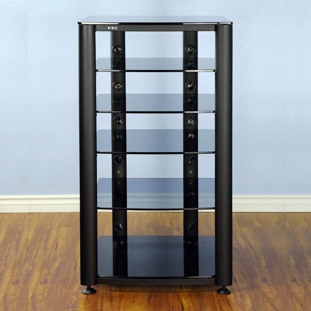 VTI HGR406BB - 6 Shelf Audio Rack with Black Frame and Tinted Black Glass.