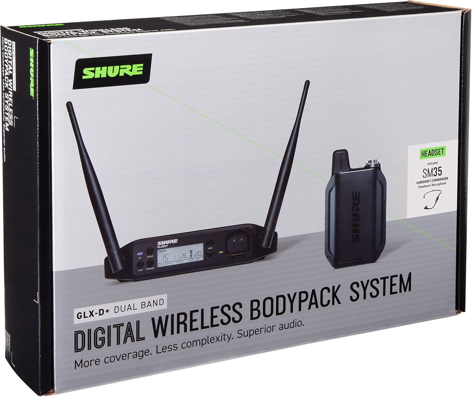 Shure GLXD14+/SM35 Dual Band Pro Digital Wireless Microphone System - 12-Hour Battery Life, 100 ft Range | SM35 Headset Mic, Single Channel Receiver (GLXD14+/SM35-Z3)