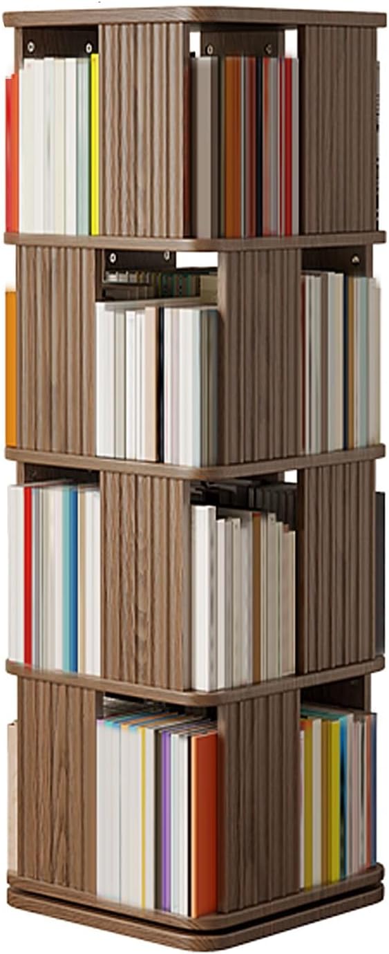 GAMAK Rotating Bookshelf 2-4 Tier Revolving Bookcase 360 Display Floor Standing Bookcase Storage Rack Wood Book Shelf Organizer for Bedroom Living Room Study Room (Color : Walnut, Size : Four)