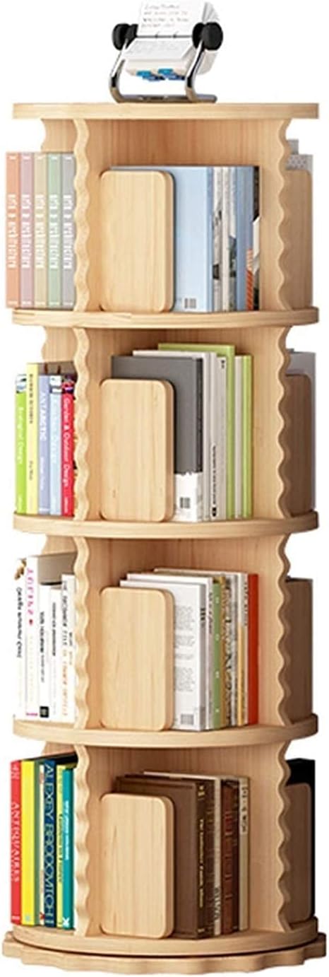 Bookshelf Bookshelf 360° Rotating Pine Bookshelf Floor Solid Wood Bookcase Storage Shelf Display Organizer for Bedroom, Home and Office Display Book Rack (Color : 4 Tiers)