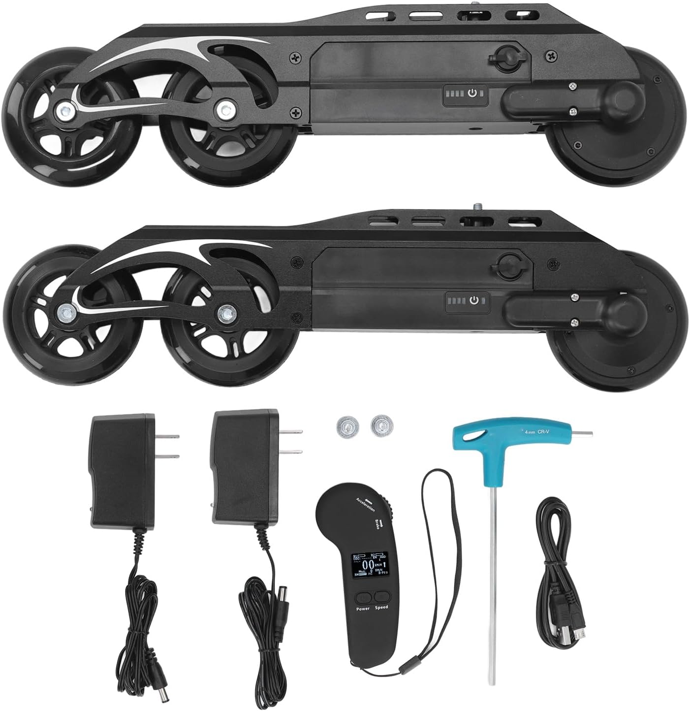 Double Wheel Electric Inline Skates PU Wheels Electric Roller Skates Aluminum Alloy Gliding Easy for Outdoor Park (US Plug 100‑240V)