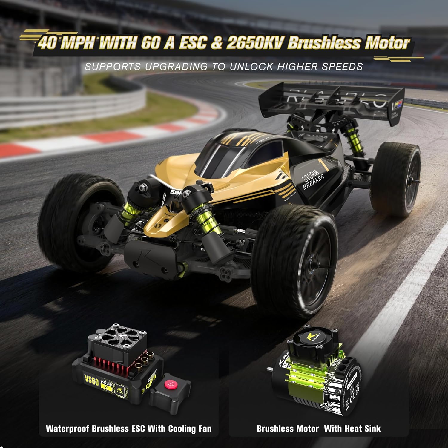 RIAARIO 1/10 Brushless RC Cars, RTR, Beginner, 40+ MPH, Metal Drivetrain, 4WD, Waterproof Electronics, Carbon Fiber, Black, Ages 14+