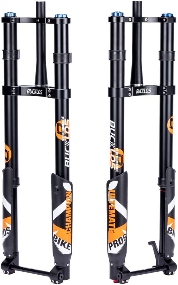 BUCKLOS Fat Tire 5.0 20/26 inch Air Electric Mountain Bike Inverted Suspension Fork, Thru Axle 15 * 150mm 140/180mm Travel Rebound Adjustment Tapered Front Forks, for Snow Beach E-Bike MTB