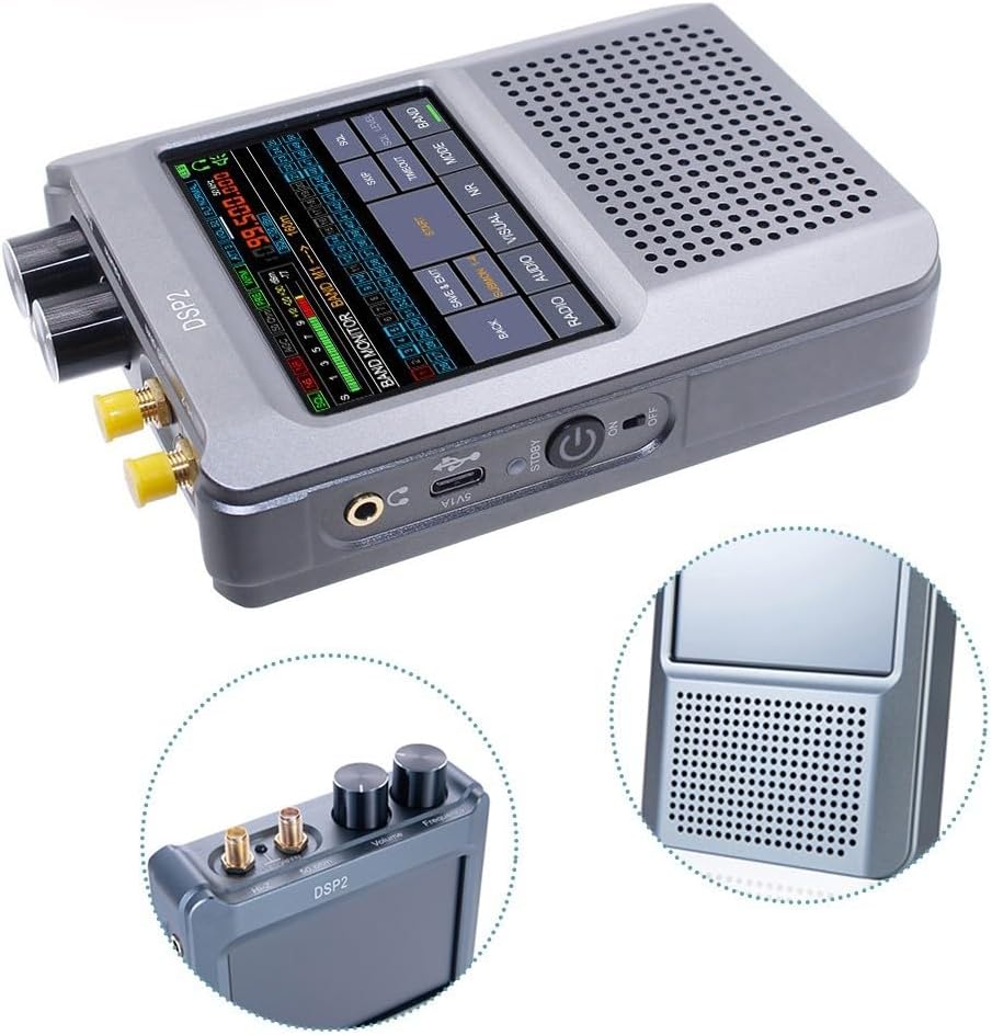 DSP2 Full Band Radio Receiver 10kHz-2GHz AM SSB for DSB CW NFM WFM with 3.5 Inch Touch LCD Screen 5000mAh Battery Adjustable Filter Width Adaptive Noise Reduction Automatic Gain Control