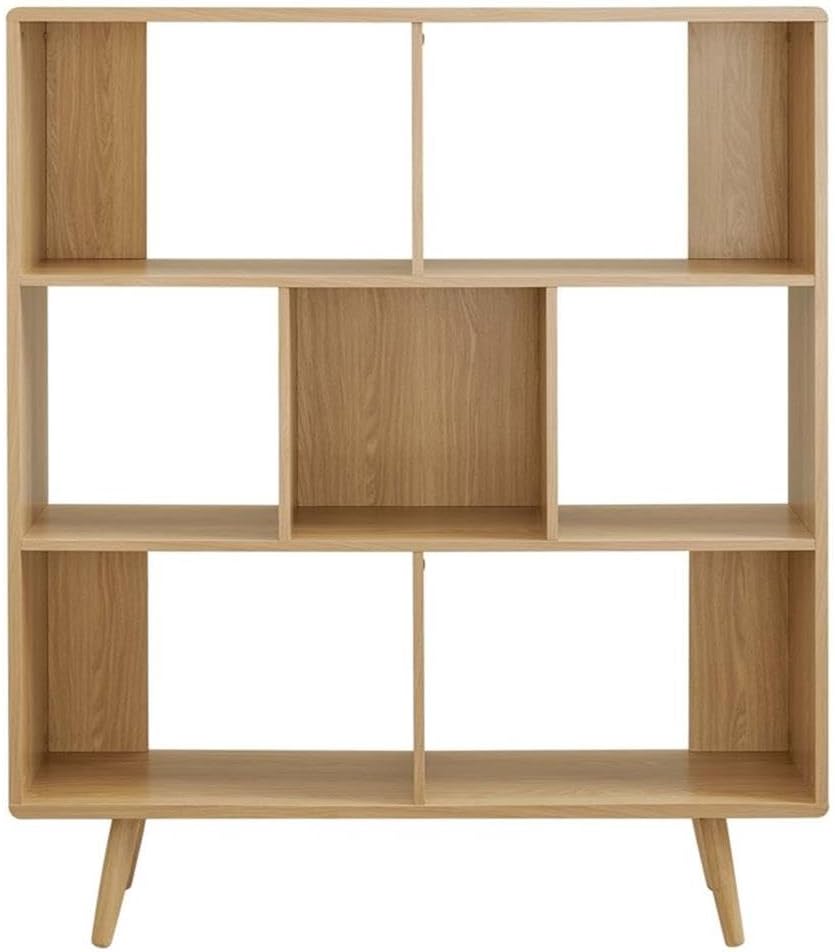 Pemberly Row 7-Shelf Wood Bookcase with Splayed Dowel Legs in Oak