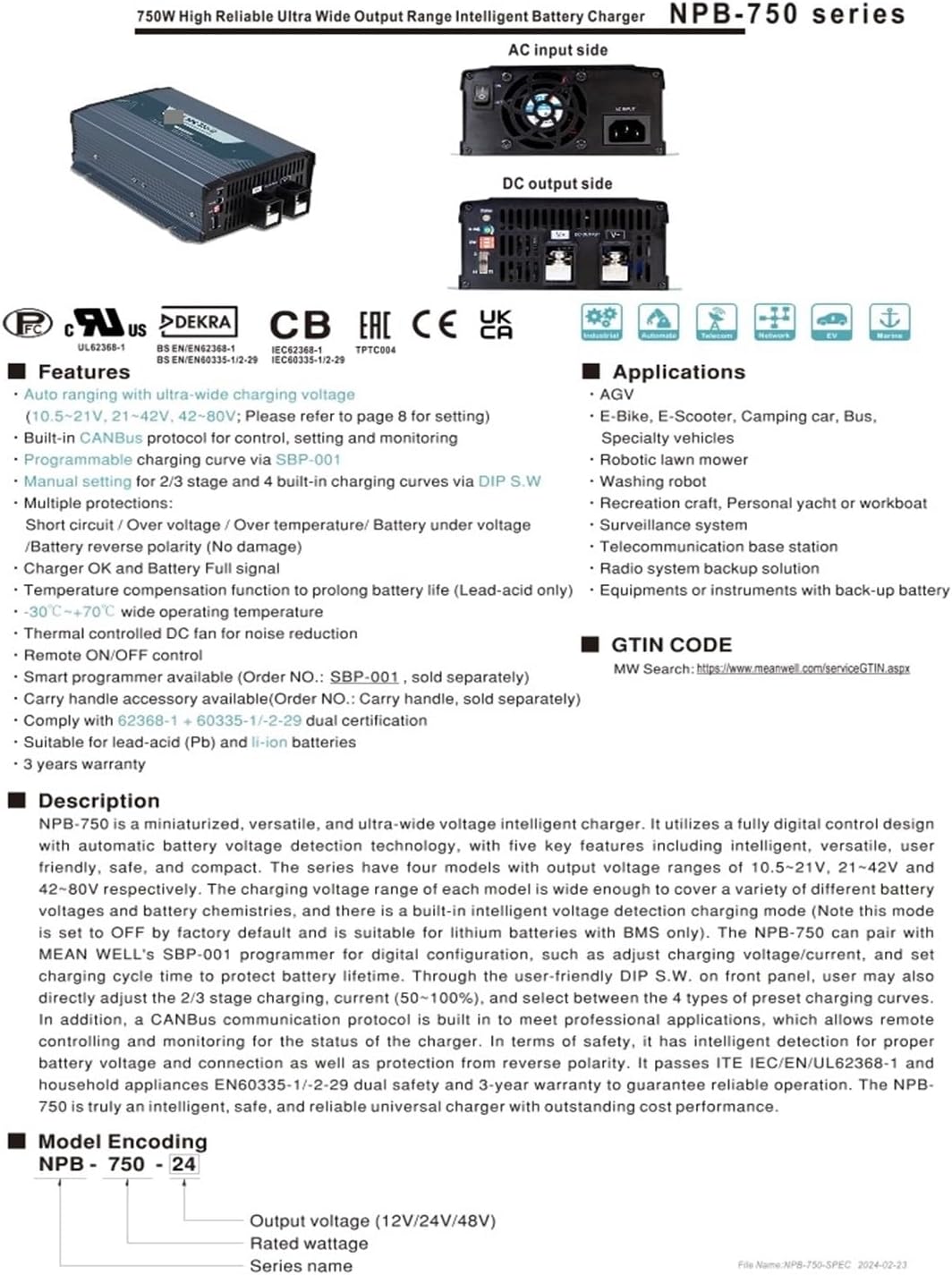 NPB-750 NPB-750-12 NPB-750-24 NPB-750-48 750W Output Battery Charger(NPB-750-24)