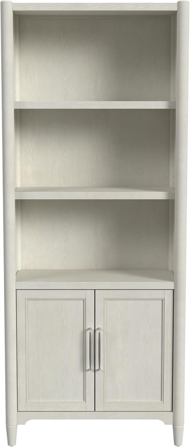 Martin Furniture Modern Wood Bookcase with Doors, Office Shelving, Storage Cabinet, Fully Assembled, White