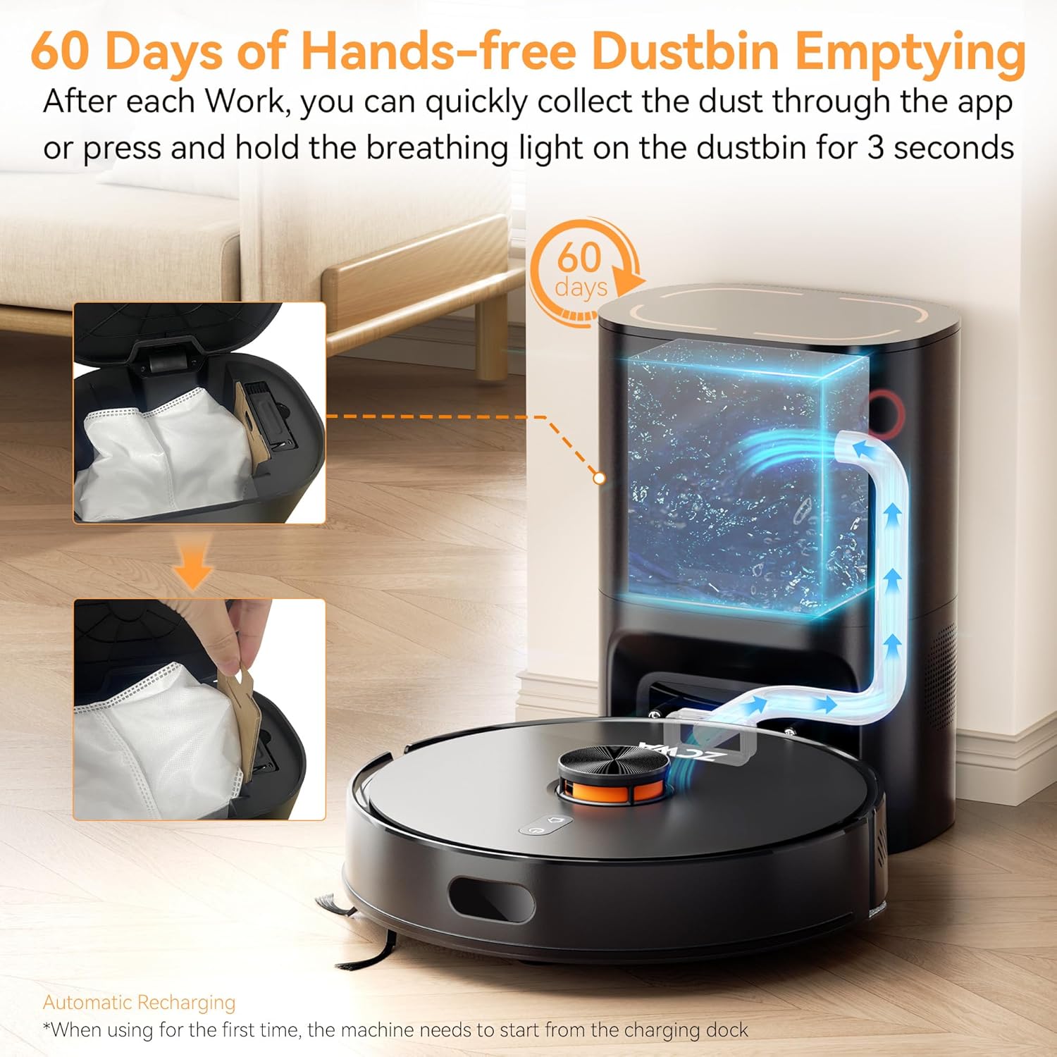 ZCWA D15S MAX Robot Vacuum and Mop Combo, 10000Pa Suction Robot Vacuum, Self-Emptying, Lidar Navigation Robot Vacuum Cleaner, 3200mAh/Automatic Recharging, 3.5L Dust Bin, App Control, Wi-Fi Connected