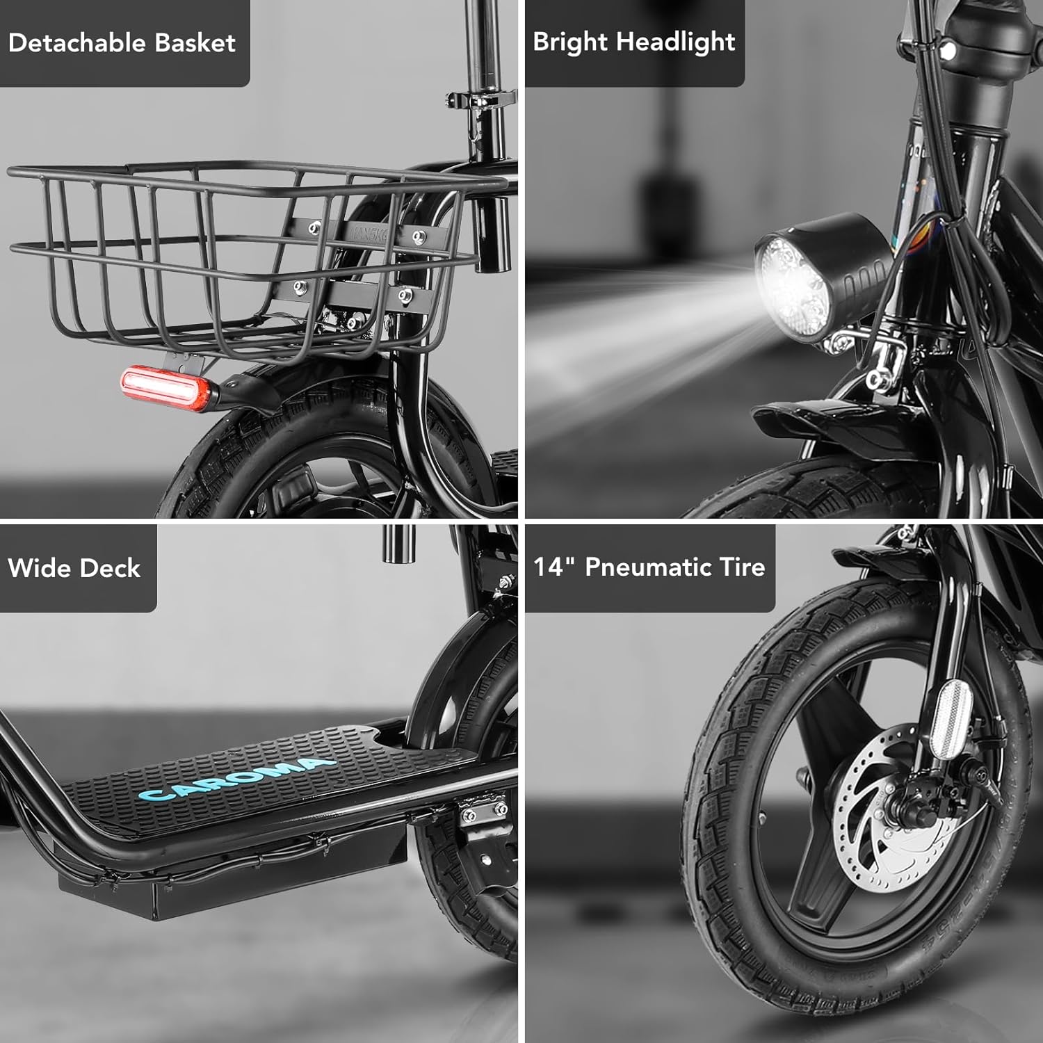 Caroma Electric Scooter with Seat for Adults, Max 30Miles Ranges&20Mph, 500/800/1200W Motor, 14/20