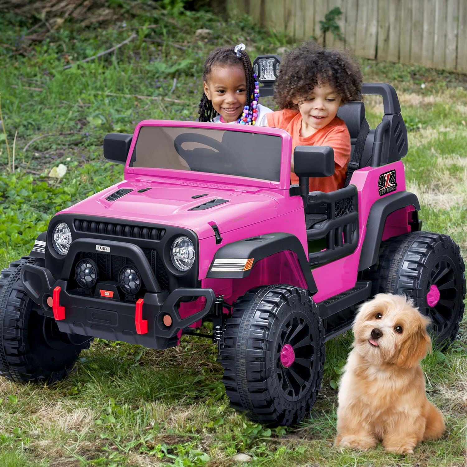 2 Seater Ride on Car for Kids, 12V Electric Car Ride on Toy for Kids Age 4-8 w/Remote Control, Capacity 150lbs - Pink
