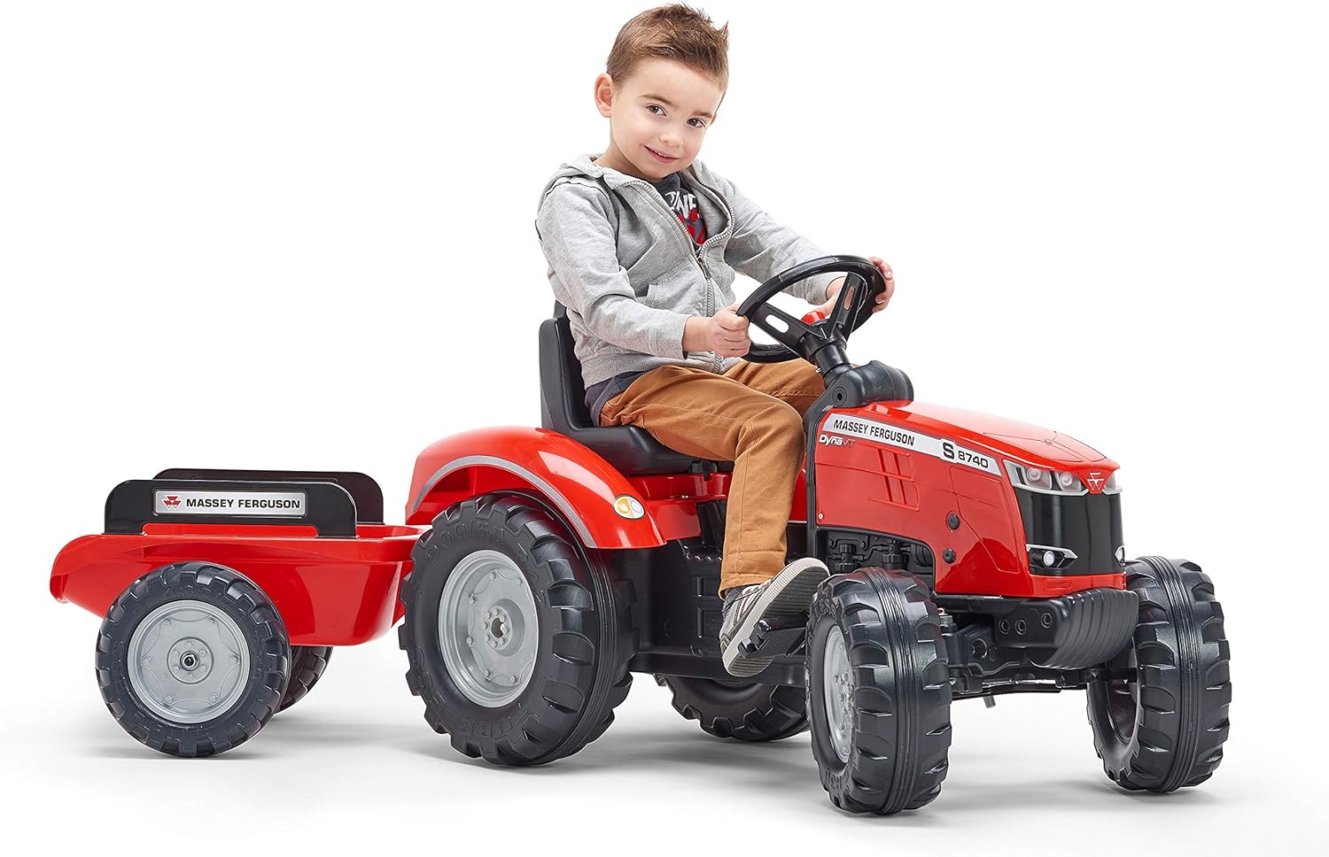 Falk Tracteur à pédales Massey Ferguson S8740 Rouge avec remorque Pedal Tractor and Trailer, Red, 4010AB