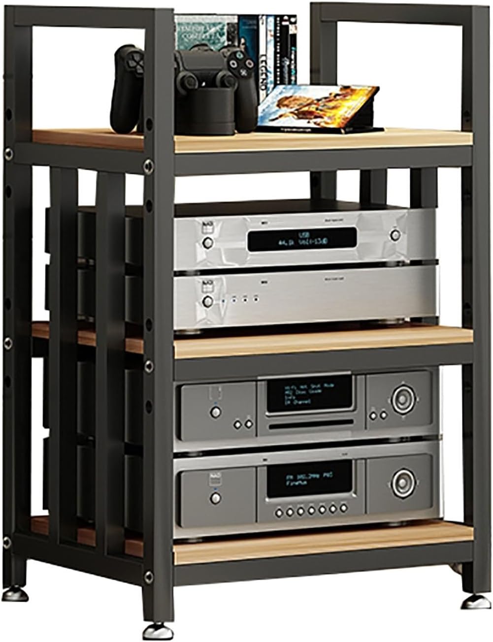 3/4 Tier Furniture Media Stand DVD CD Player Stand Audio Rack Power Amplifier Equipment Cabinet with Height Adjustable Wooden Shelf Floorstanding Storage Shelves (Size : 3 Tier)