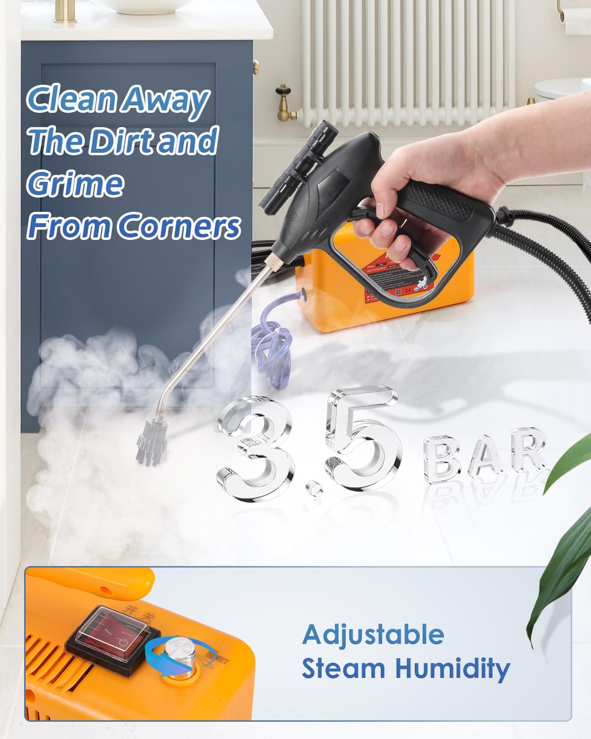 Hapyvergo Pressure Steam Cleaner with Extra Brush Head (2 Nylon Brush, 2 Brass Brush), Yellow, 110V