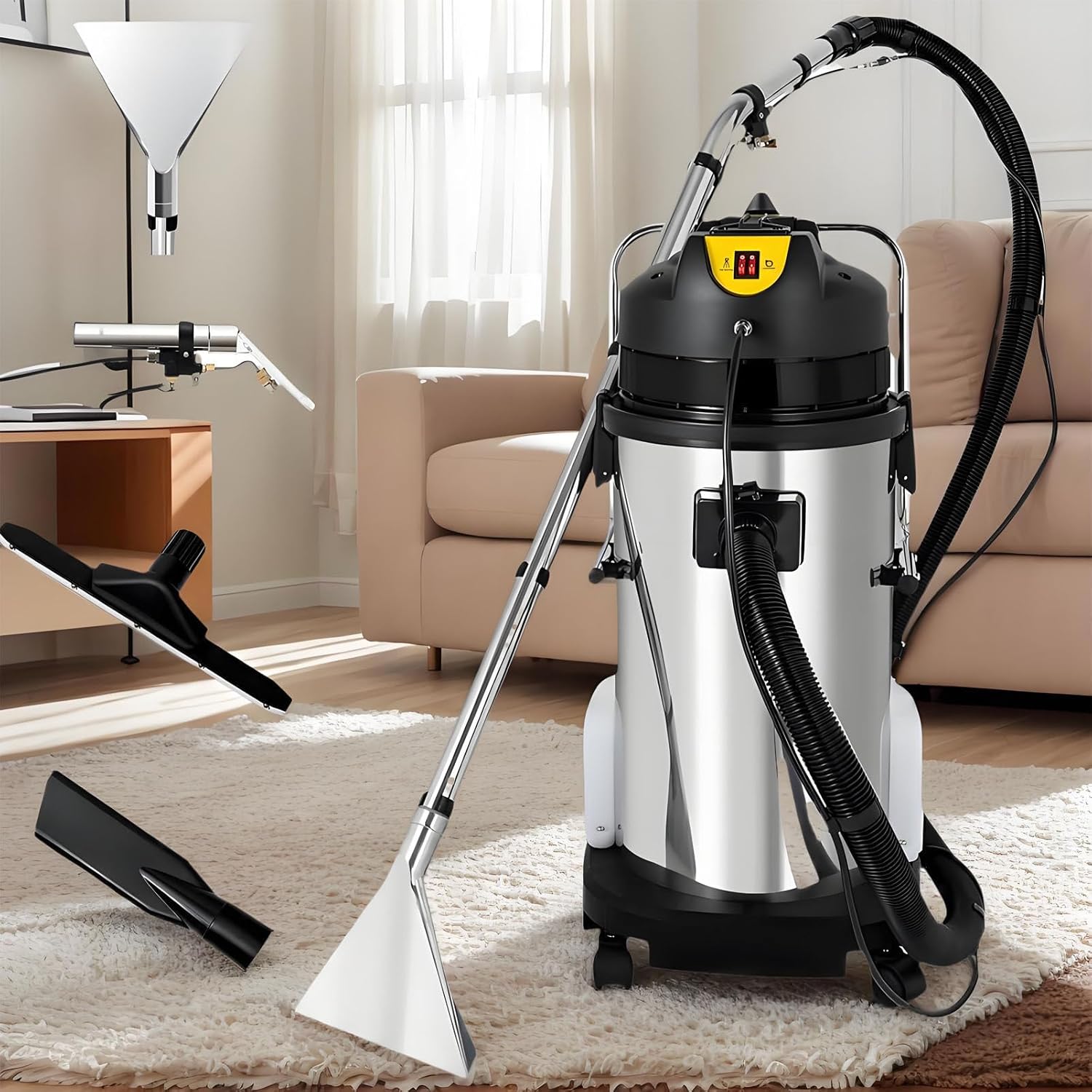 Hiedmeil Commercial Carpet and Rug Cleaning Machine,Portable Carpet and Curtain Shampooer, Wet Dry Cleaning,Heavy Duty Dust Extractor and Mobile Cleaning Machine 30L/7.93gal (40L)