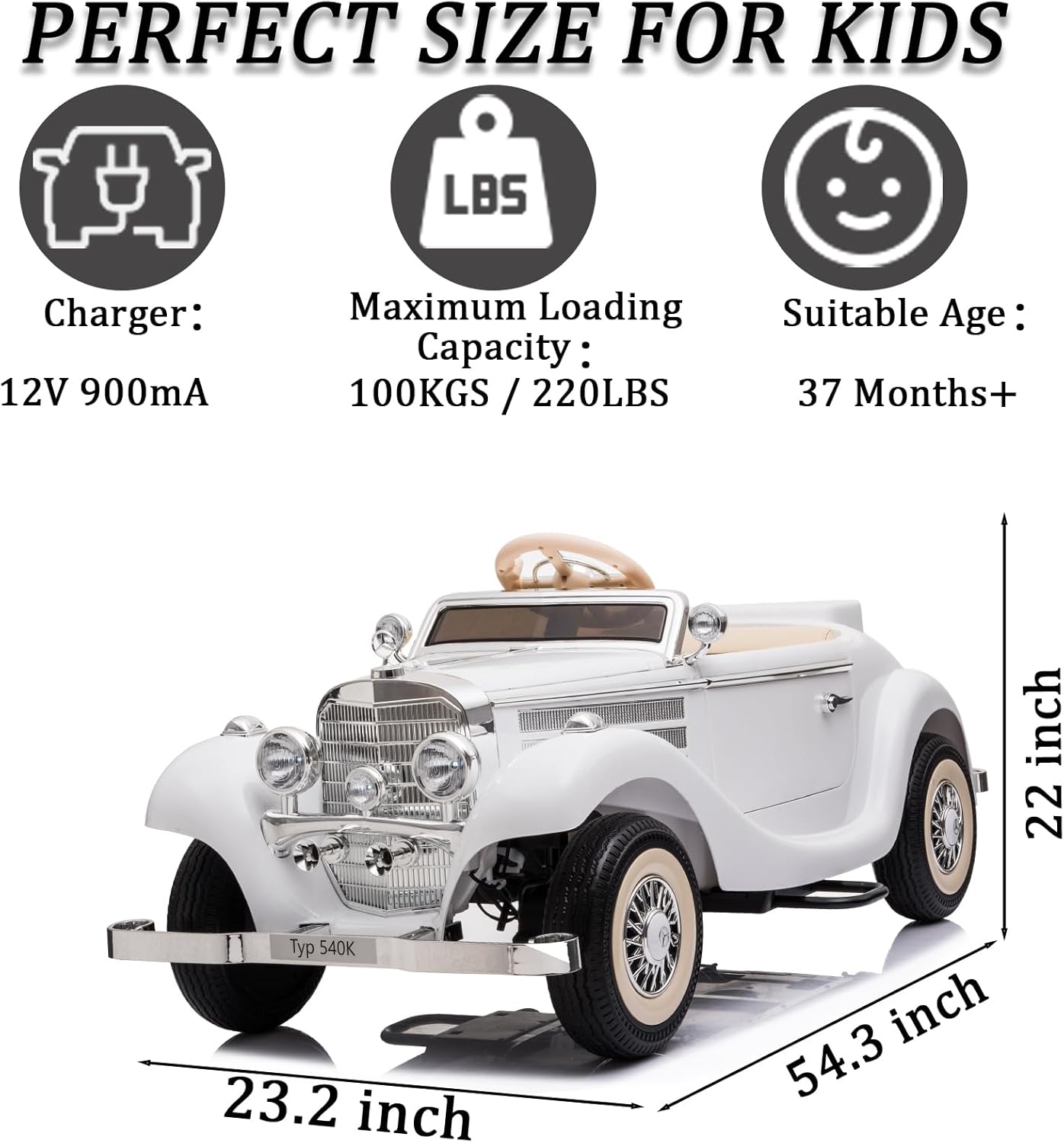 POSTACK 24V 8Ah Ride on Toy for Big Kids, Classic Ride on Mercedes Benz Kids Car to Drive, 4WD Parents-Child Sports Car for Toddlers Boys Girls with Light, Storage Trunk, White