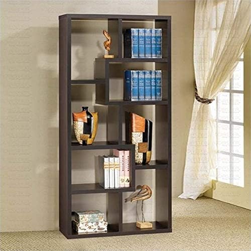BOWERY HILL 10-Shelf Geometric Asymmetrical Bookcase in Cappuccino
