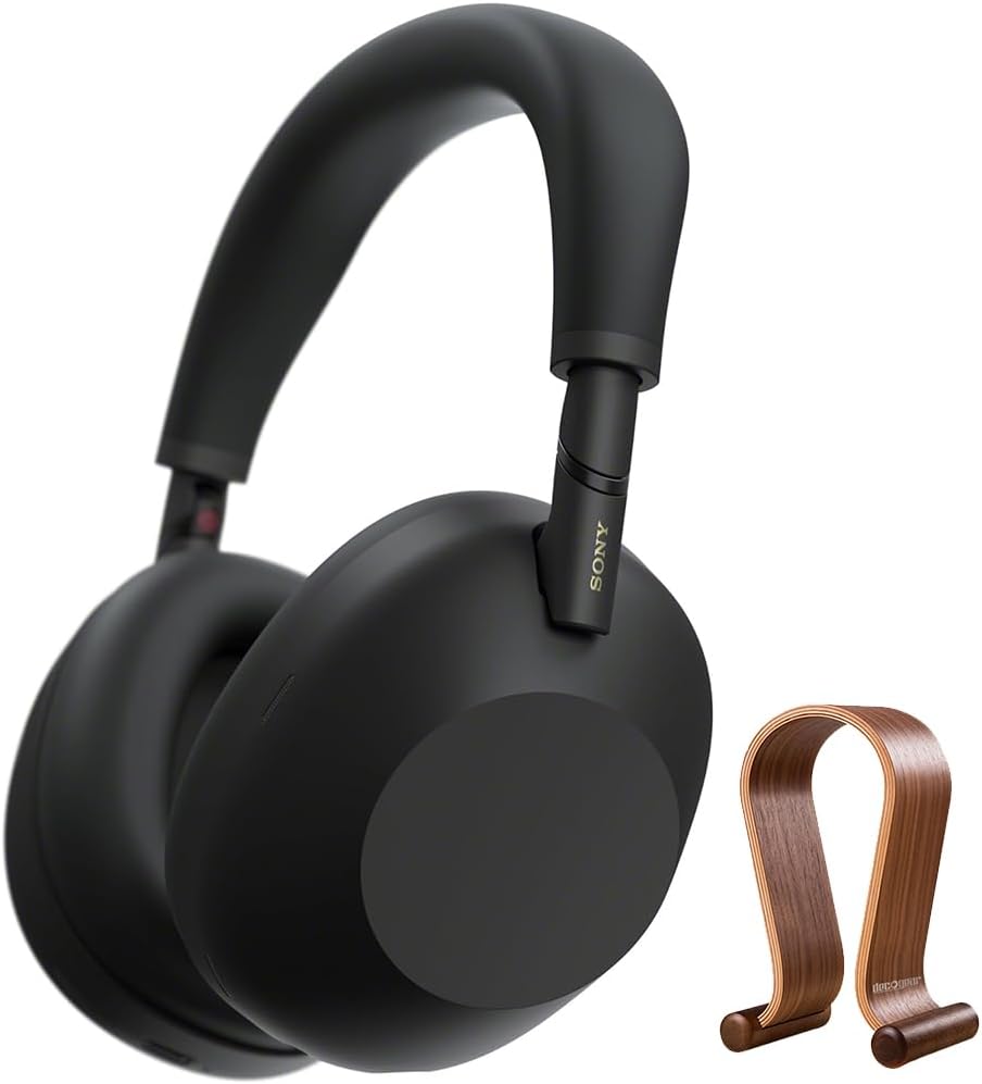 Sony WH-1000XM6/B Best Wireless Noise Canceling Headphones Black Bundle with Deco Gear Wood Headphone Display Stand Secure Tabletop Holder/Gaming Headset Hanger