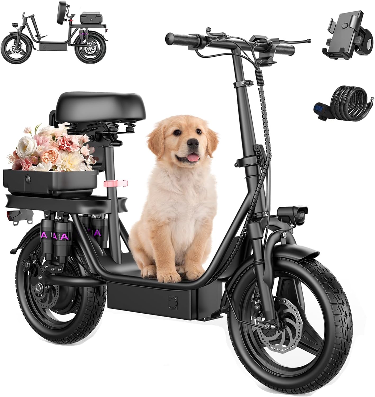 700W Peak Electric Scooter with Seat, Electric Scooter for Adults&Teens,30 Miles 25mph Foldable Commuter Ebike, Adjustable EScooter with Box