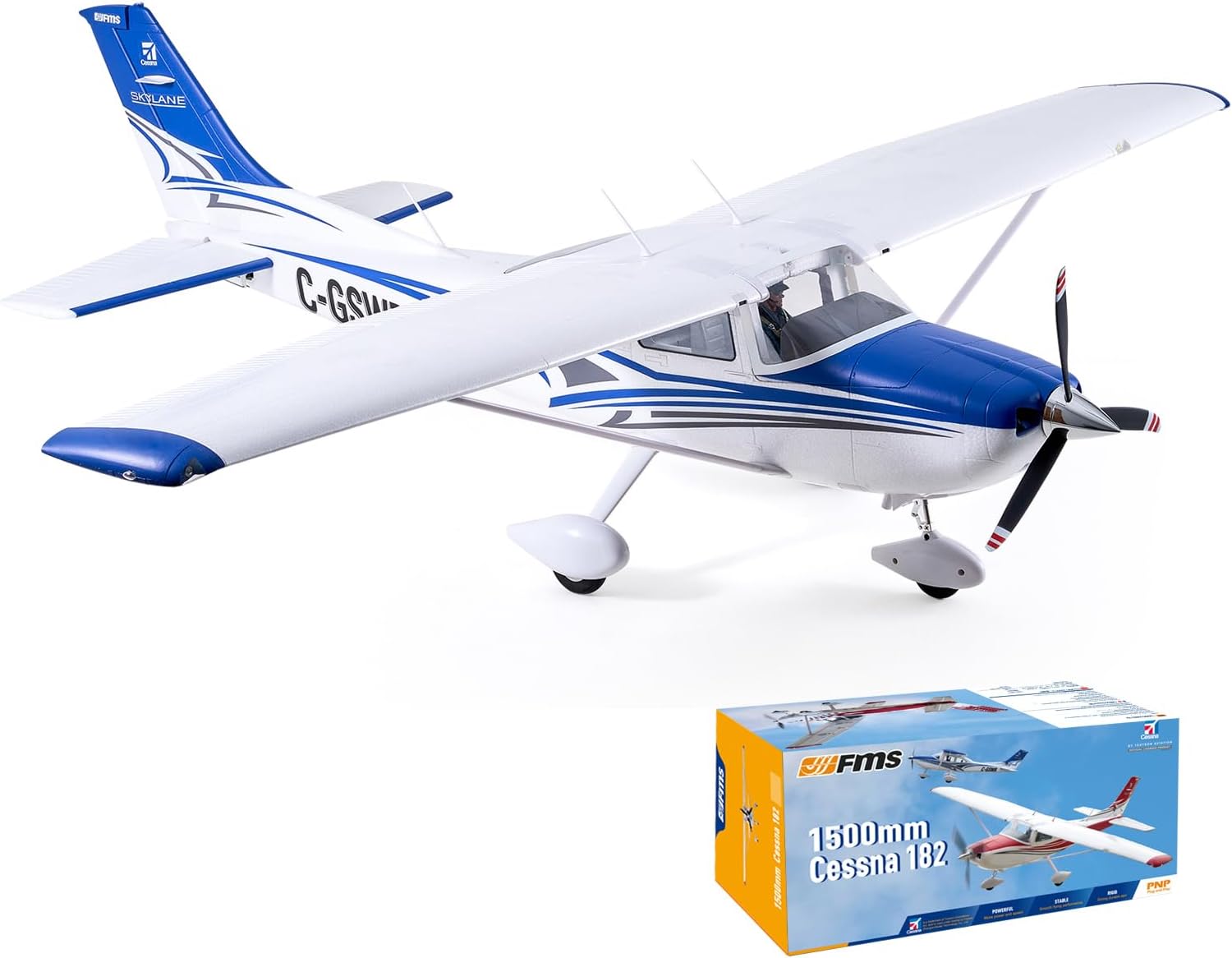 Fms Rc Planes for Beginners Remote Control Airplane for Adults Single-Engine Propeller Airplane 1500MM Cessna 182 Blue 6 Channel Hobby Rc Airplanes PNP (No Radio, Battery, Charger)