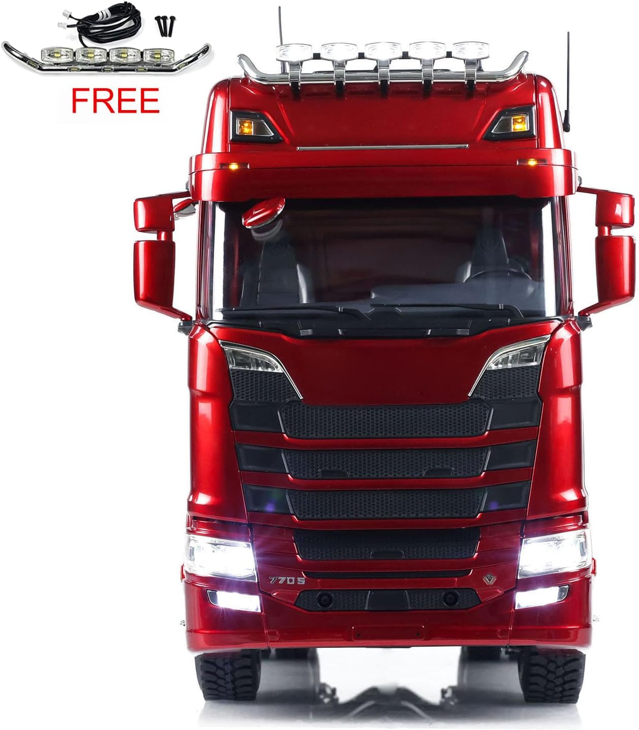 1/14 6X6 RC Tractor Truck Metal Chassis Differential Lock Axles Light Sound System Remote Control Car 2-Speed Transmission Hobby Grade Model(Burgundy)