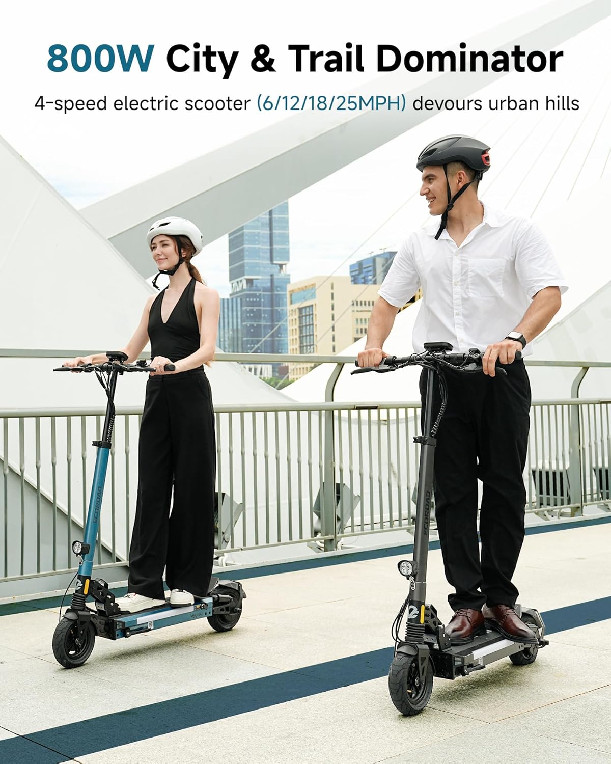 ECOROAD Electric Scooter Adults ES4/ES6, 800/1000W Motor & 25/31MPH Portable E-Scooter, 25/31 Miles Range, 8.5/10