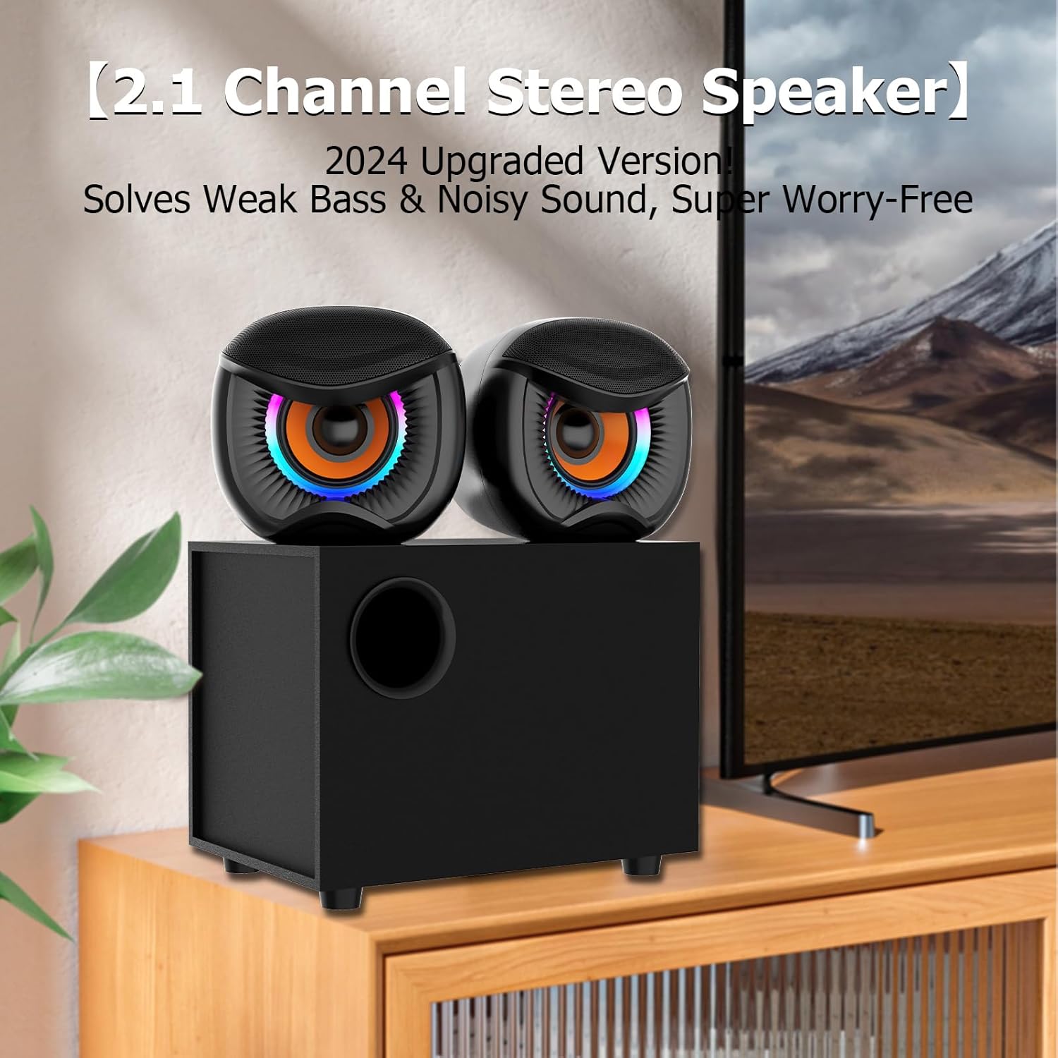 2.1 Channel Gaming Speaker System with RGB Lighting, Black Metal Mesh, Dual Satellite Speakers and Subwoofer, Theater-Grade Sound, 2024 Upgraded Version for PC, TV, Gaming