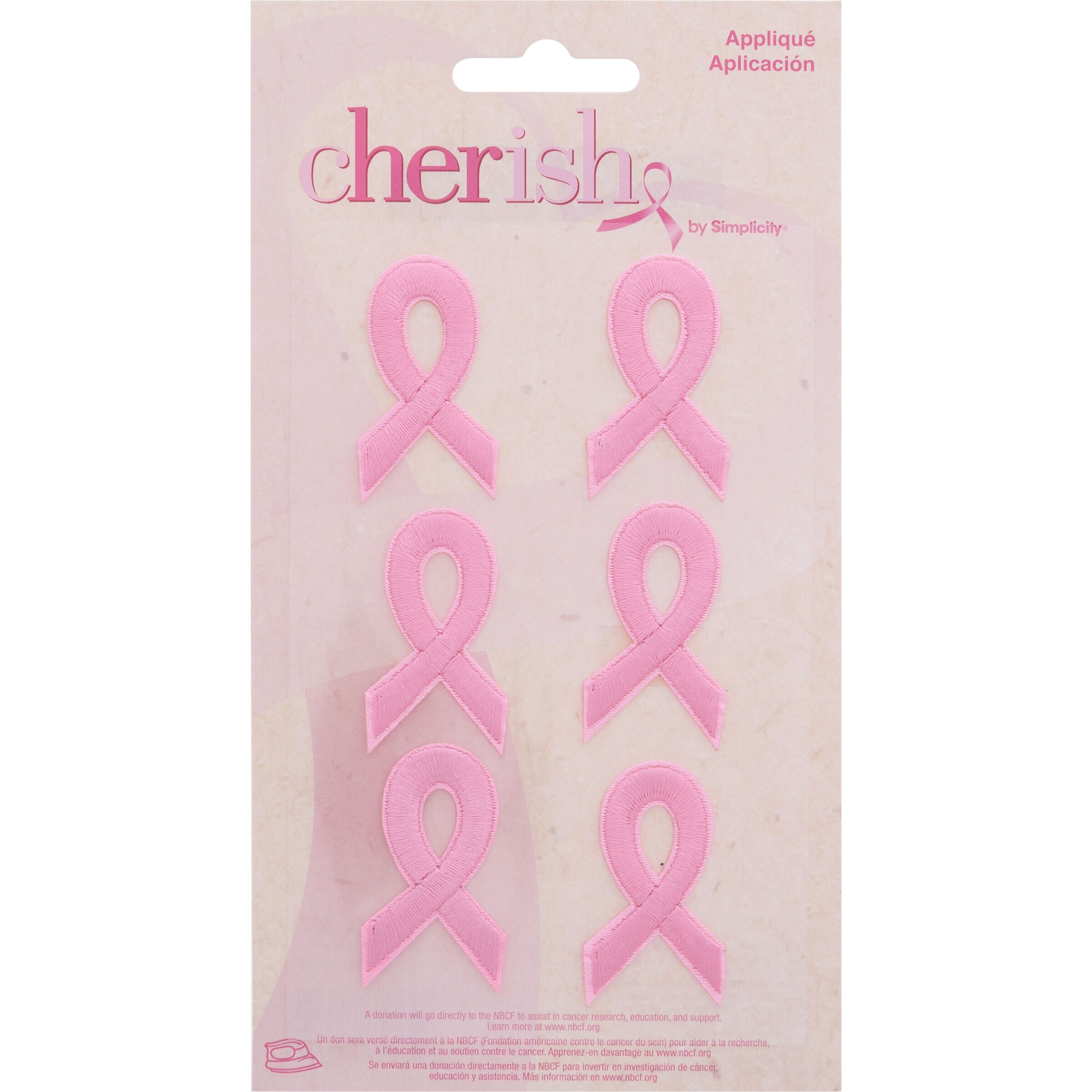 Simplicity 6ct Pink Ribbons Iron On Patches