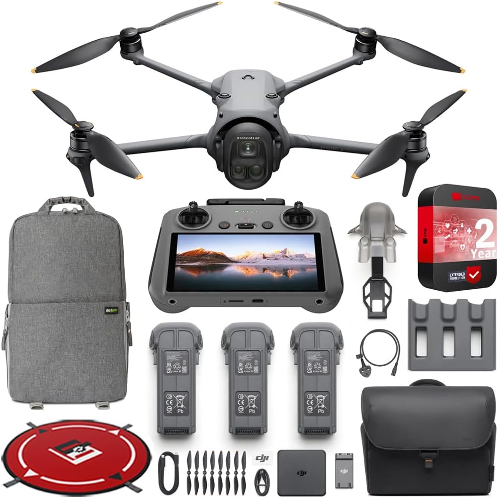 DJI Mavic 4 Pro Triple Camera Flagship Drone Fly More Combo (w/DJI RC 2), 100MP 4/3 CMOS Hasselblad Camera With 6K/60fps HDR Video, 0.1-Lux Nightscape, Obstacle Sensing Bundle with Deco Gear Kit