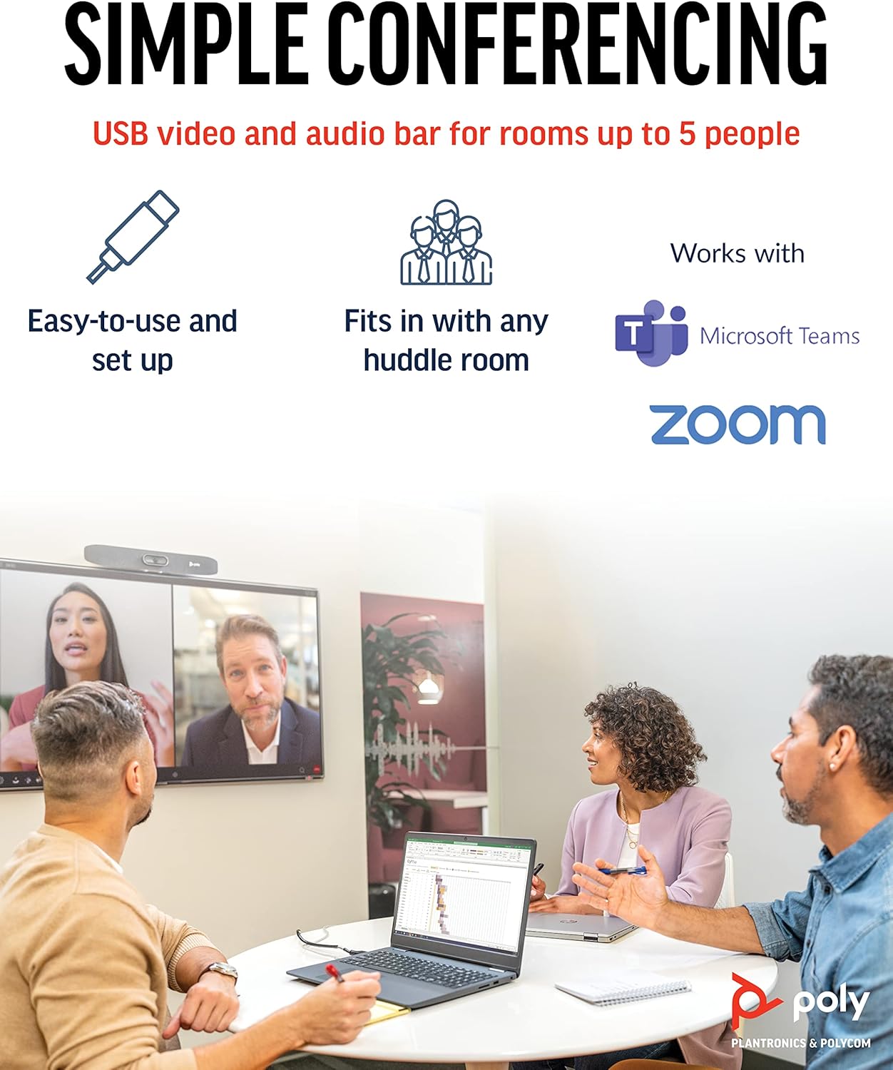 Poly Studio R30 4K Video Conference System - Camera, Mic, and Speaker Bar for Small Rooms - Presenter Tracking, NoiseBlockAI, Framing - Plug & Play - Works w/Teams, Zoom & More
