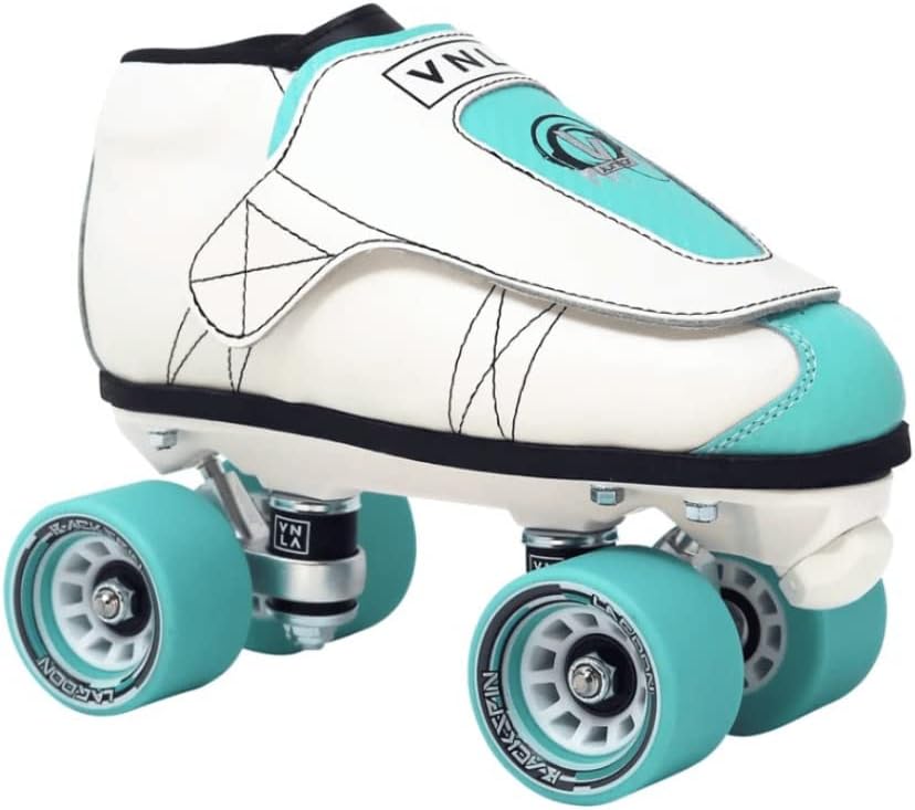 VNLA Junior Lagoon Jam Skates for Men and Women - Indoor Unisex Roller Skates for Tricks and Jam Skating- White/Aqua