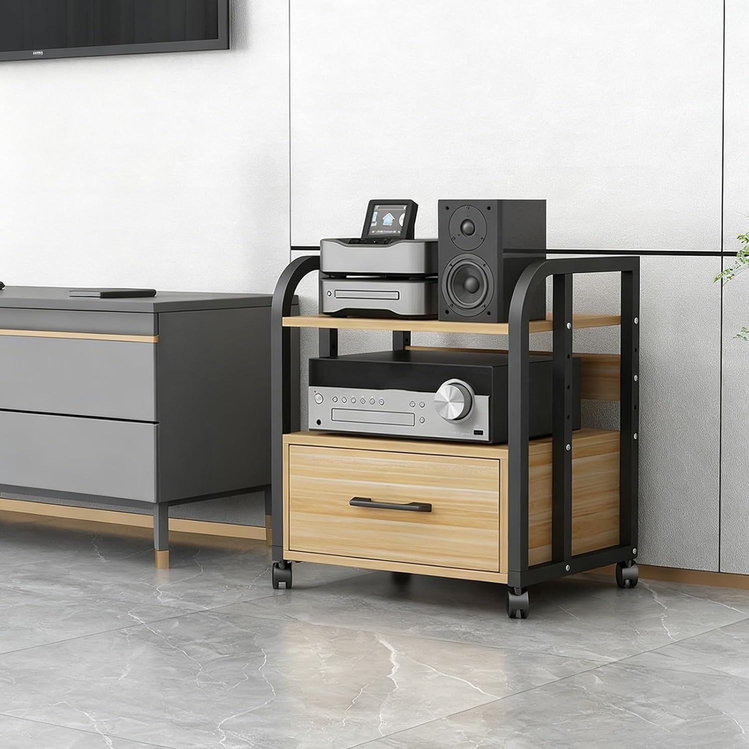 JDPYURV Heavy Duty Media Stand with Drawer & Wheels