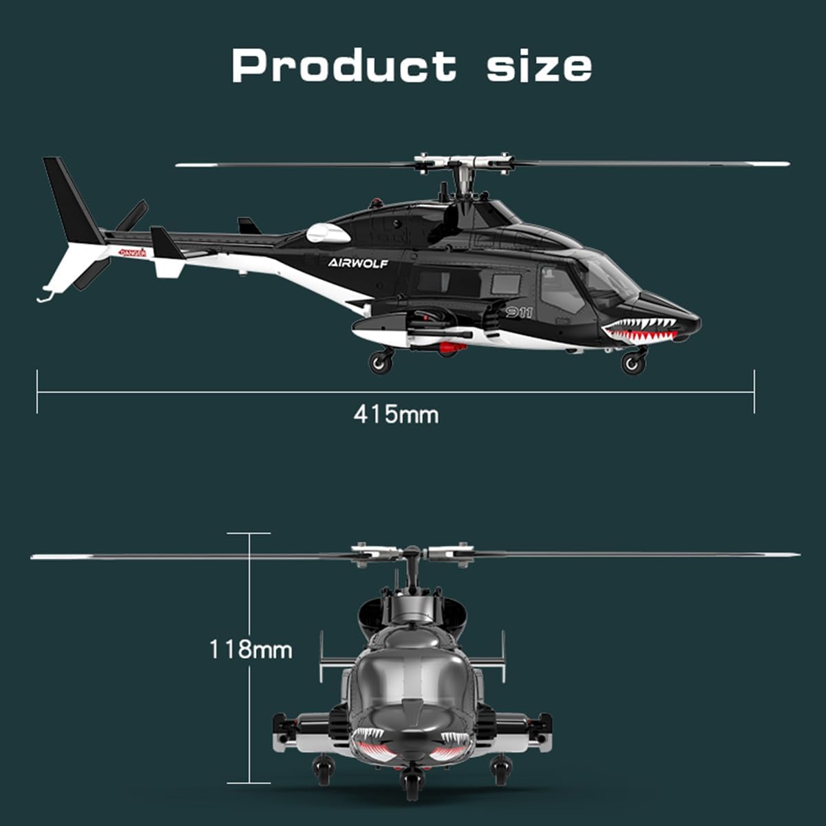 1/34 Scale AW-911 Air-Wolf RC Helicopter, 2.4G 9CH Flybarless Airplanewith 6G/3D Stunt Mode and GPS Positioning (RTF Version/Mode 1/Mode 2)