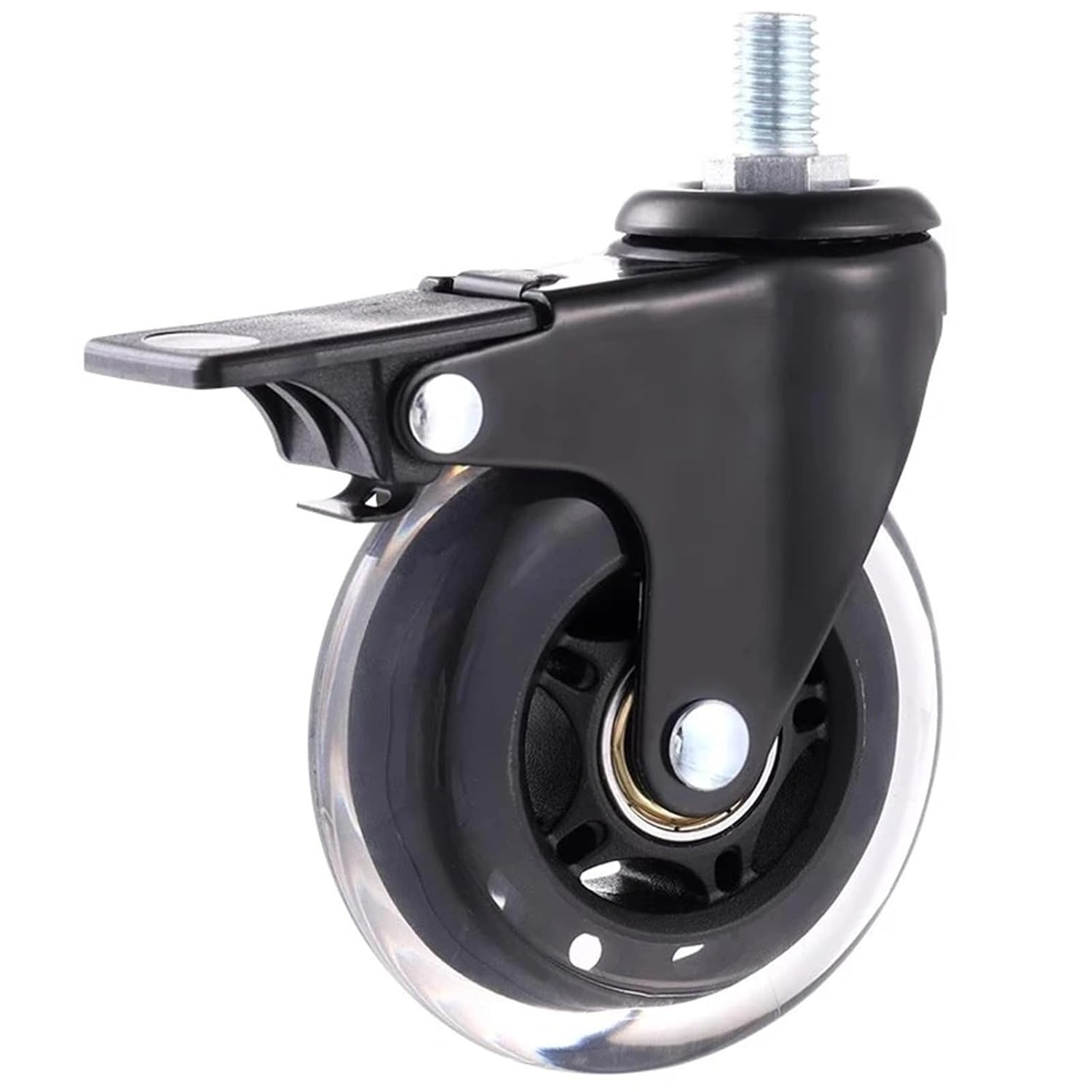 5-Piece 4 Inch Universal Caster Set, PU Ice Wheel with Brake for Entertainment Equipment and Scooter(M10x15mm,Brake Wheel)