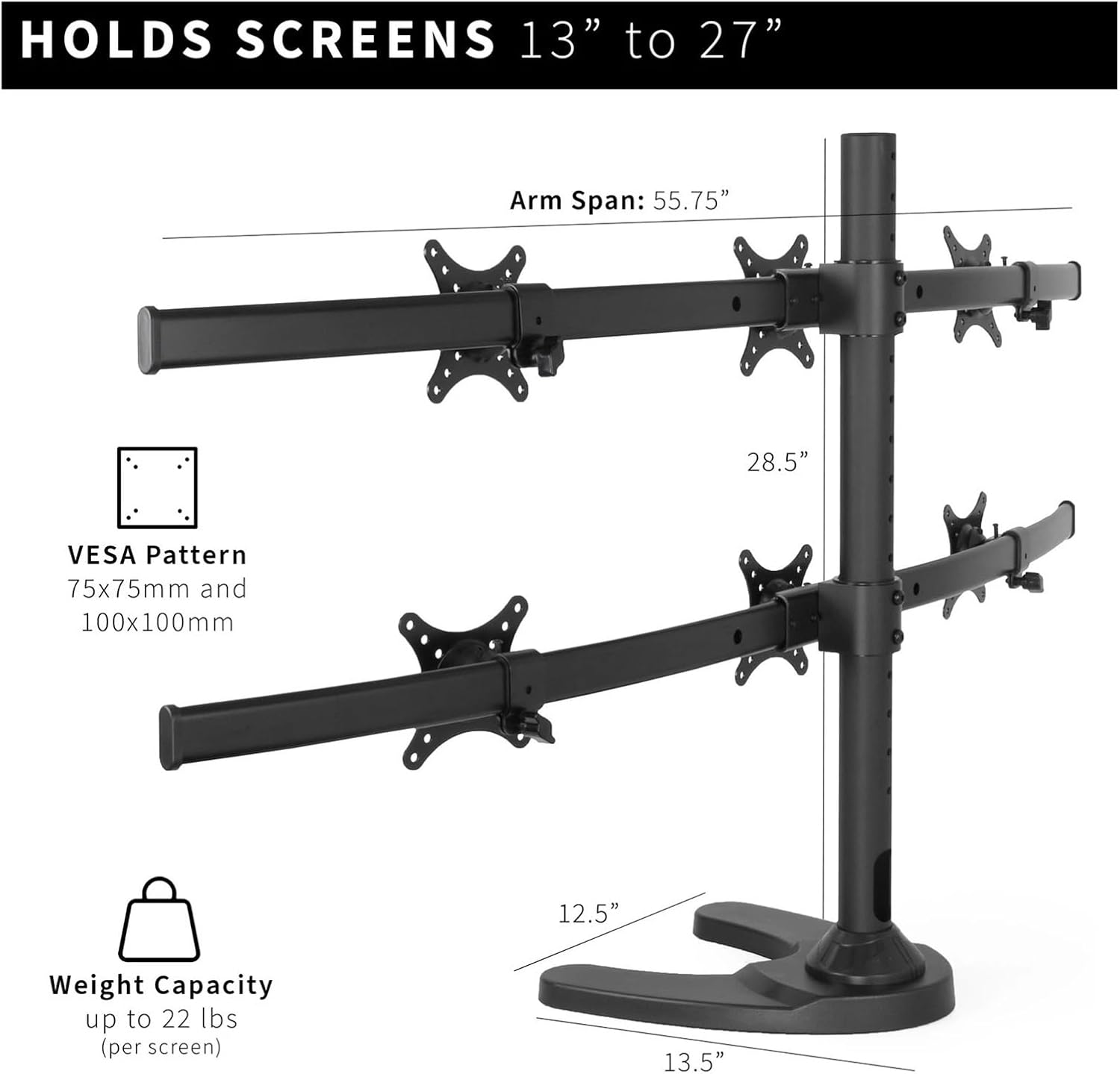 Computer Monitor Desk Stand, Heavy Duty, 6 Screens Up to 27 Inches