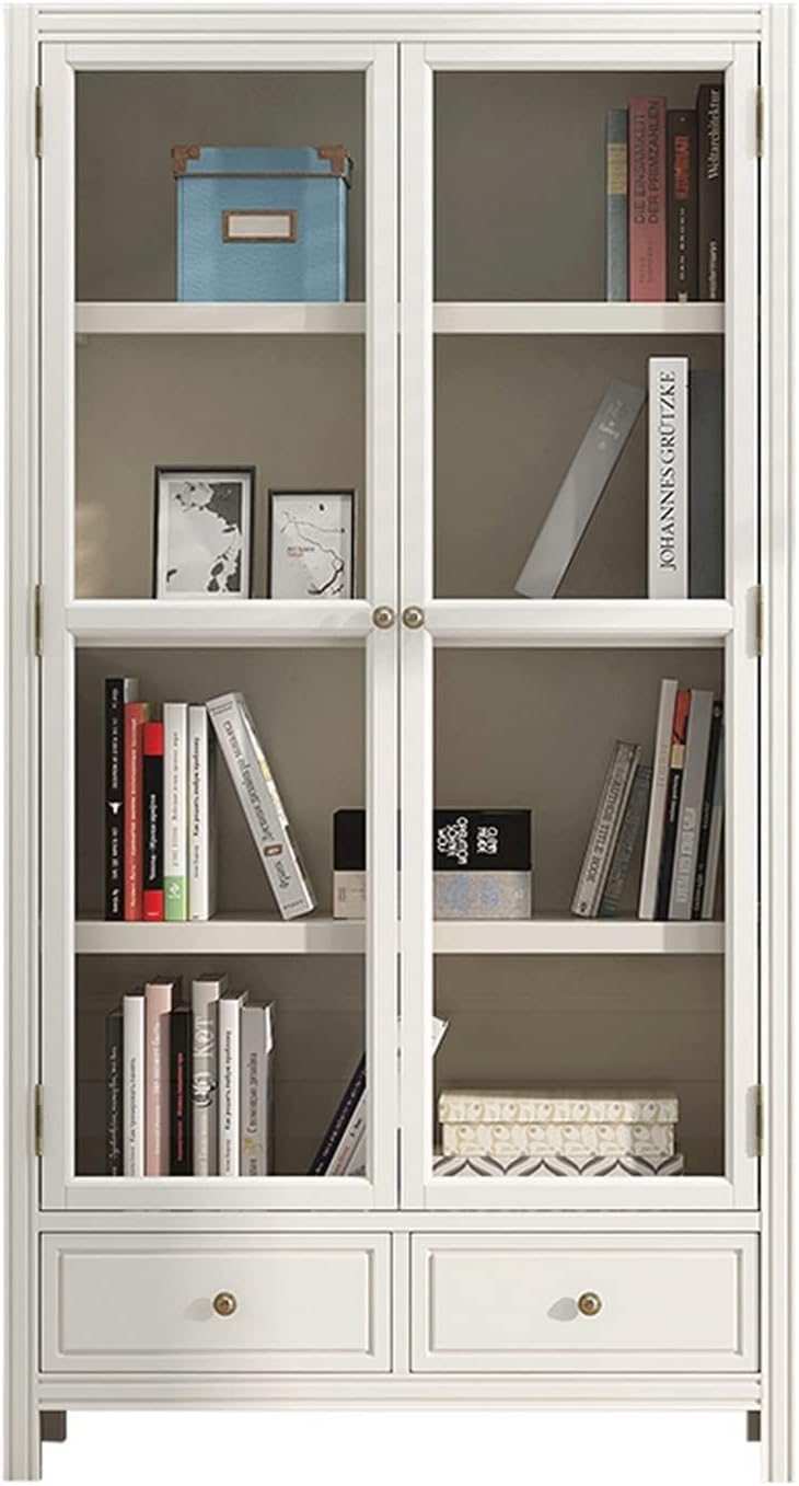 UNNS Bookshelf Home Bookcase with Glass Door Floor-to-Ceiling Bookcase Rack Suitable for Living Room Study Office Decoration Bookcase Bookcase Organizer (Color : White, Size : M-85 * 34 * 175 cm)