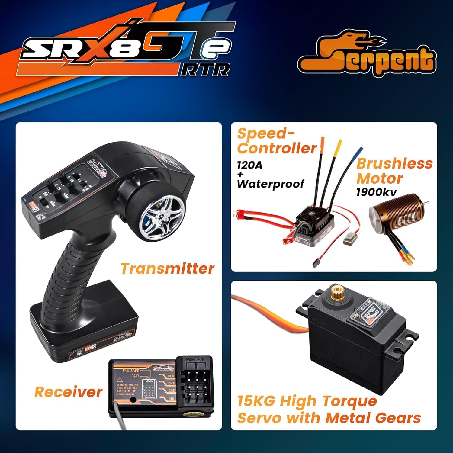 Serpent SRX8 GTE 4wd RTR, 1/8 4wd GT Car, Brushless Speed RC Car RTR, Painted Body, High Speed, Racing, Ready to Run, (Batteries and Charger Not Included)