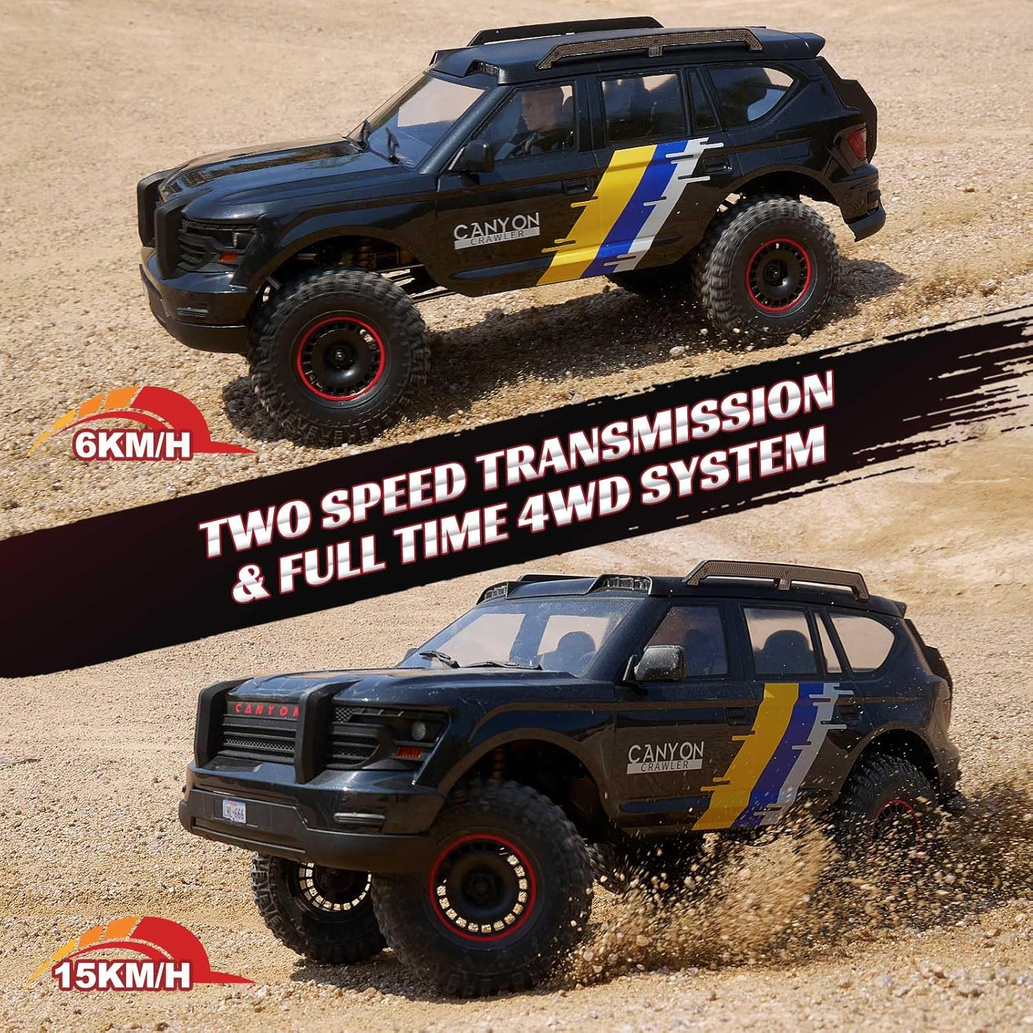 EAZYRC FMS Canyon 1/10 RC Crawler with Innovative DIG System LCG Chassis,Pro 4x4 RC Rock Truck with Portal Axles, 2-Speed Transmission, Full Metal Oil Shocks,High Simulation Remote Control Car