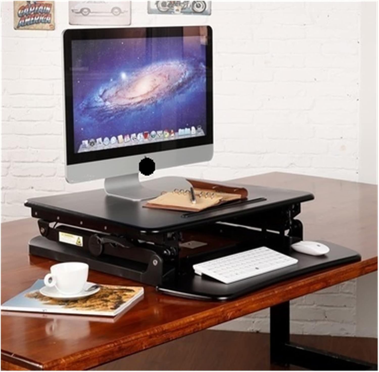 M1M EasyUp Height Adjustable Sit Stand Desk Riser Foldable Laptop Desk Notebook/Monitor Holder Stand with Keyboard Tray(White)