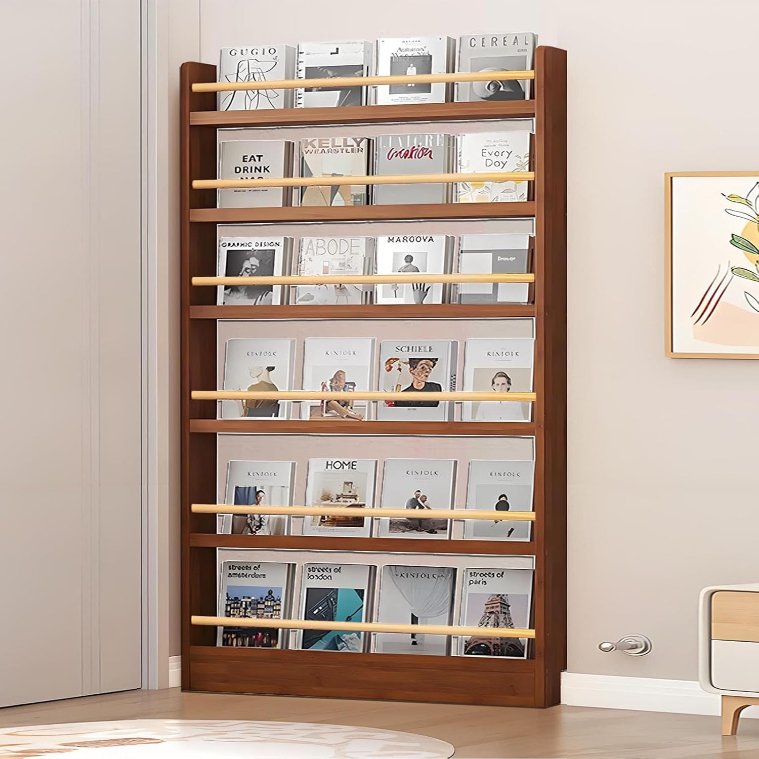 HKJBEQU Behind The Door Bookshelf, 3/4/5/6-Tier Solid Wood Narrow Bookcase Brown 47.2x3.9x70.2