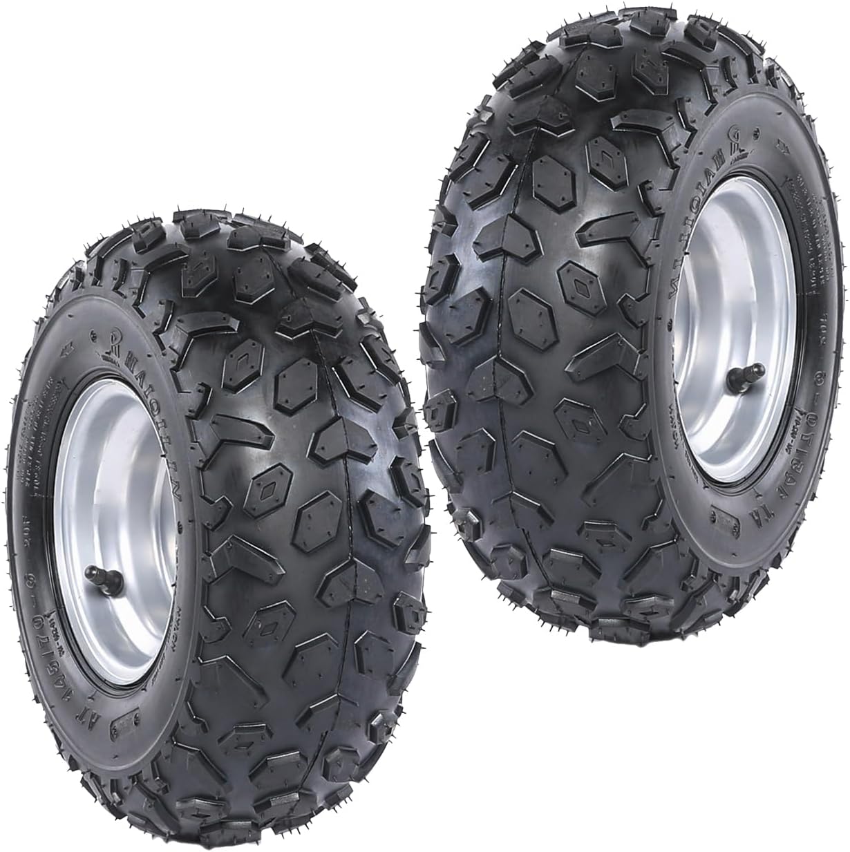 Set of 4 ATV Tubeless Wheel Tires 145/70-6, 6 inch Go Kart Tire 3 Stud Rim with Front Rear Axle Hub & Steering Knuckle for Quad Buggy Mini Bike 4 Wheelers Ride on Mower