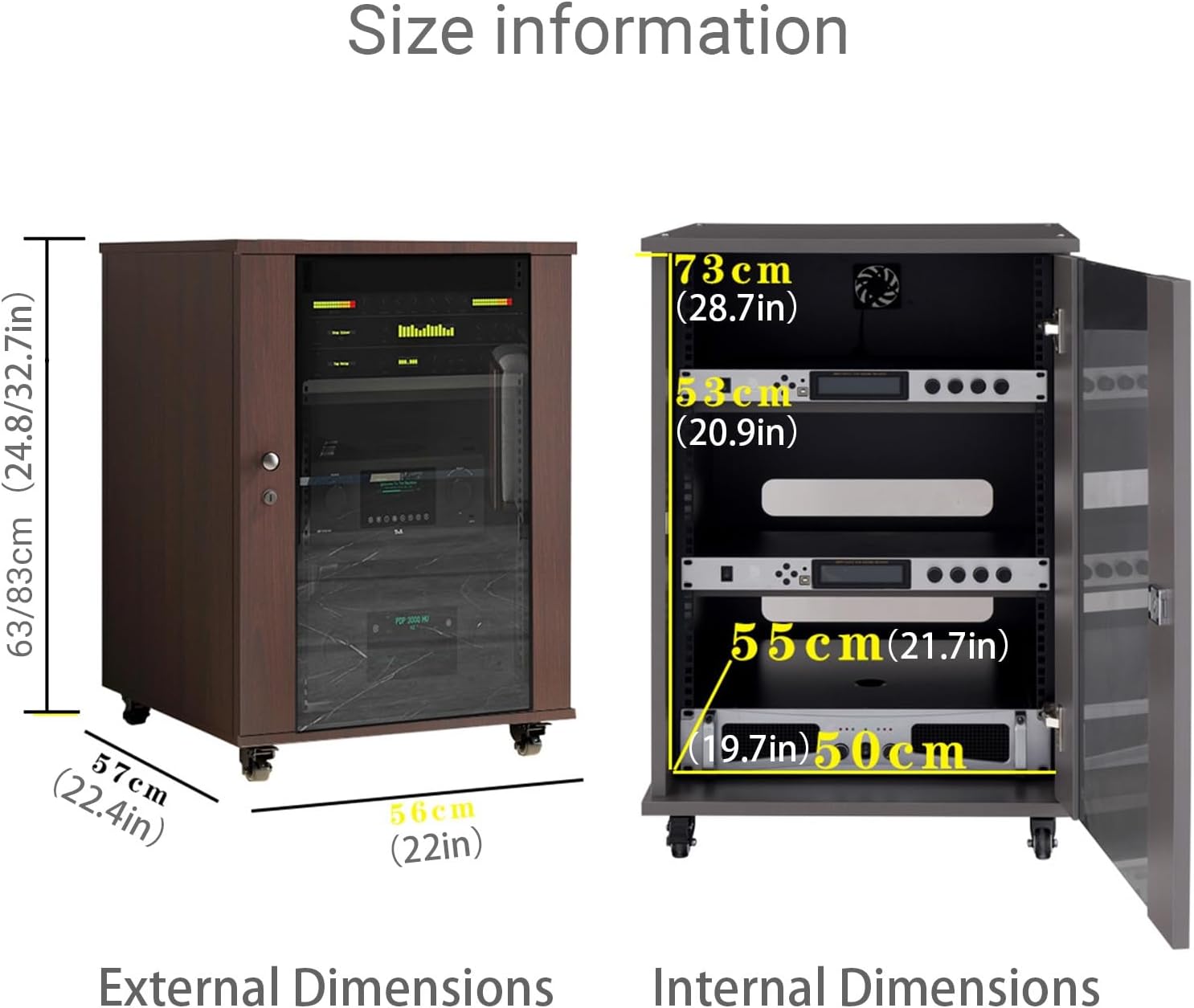 3-tier Movable Audio Video Media Stand Cabine with Wheels Modern WiFi Router Storage Box Cabinet AV Stereo Cabinet with Glass Door Portable Media Player Stand(Brown