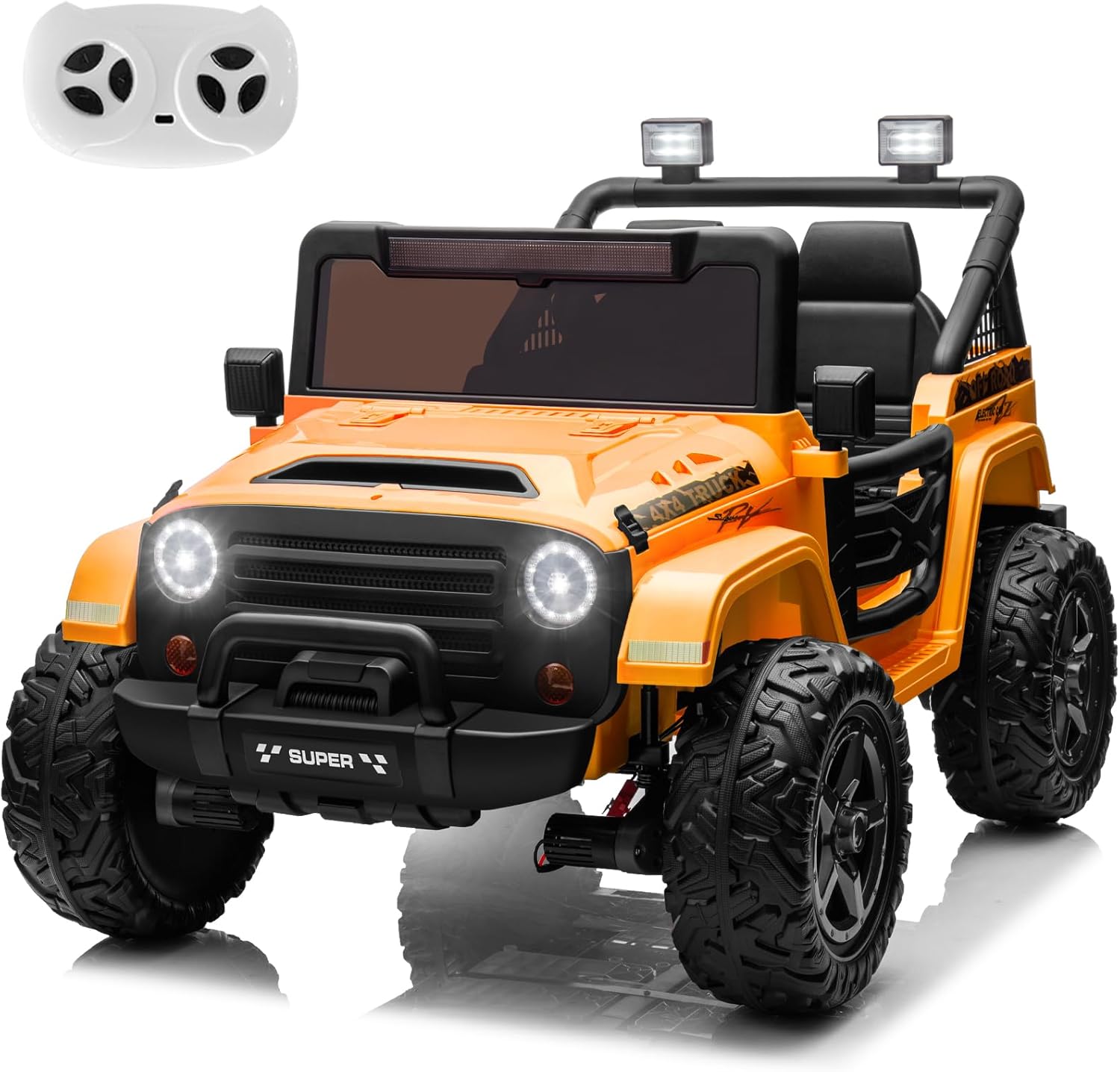 ALINUX 24V 4x4 Ride on Cars Toys for Big Kids, 9AH 5MPH Electric Cars Vehicles for Kids w/EVA Tires, 2 Wide Seater, Parent Remote, 4 Shock Absorbers, Music-Orange