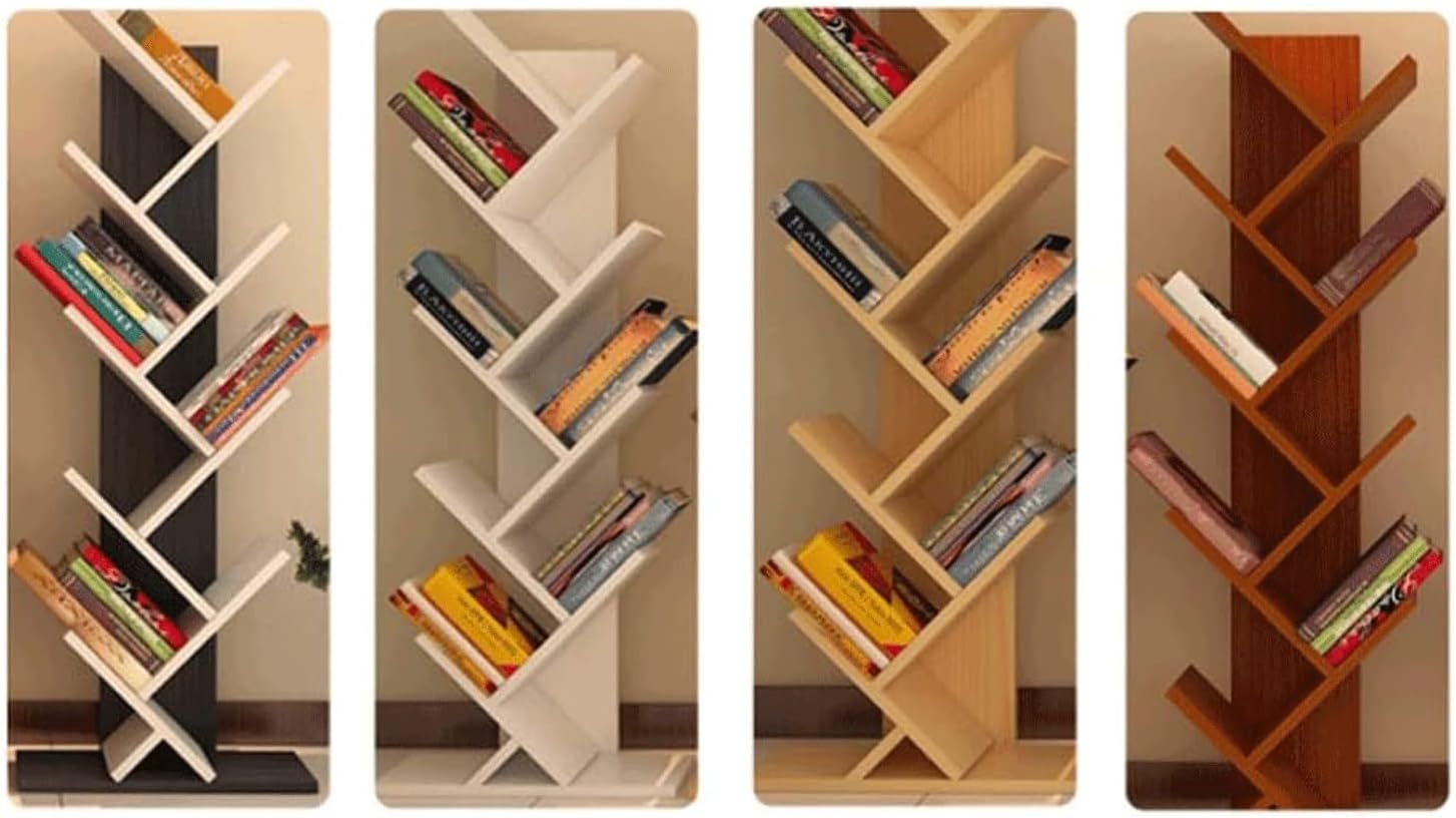 PAASHE Vertical Bookshelf 7 Tiers Large Capacity Bookcase Creative Tree Bookshelves Wooden Rack Bookcase Can Place Cd/Movie/Book