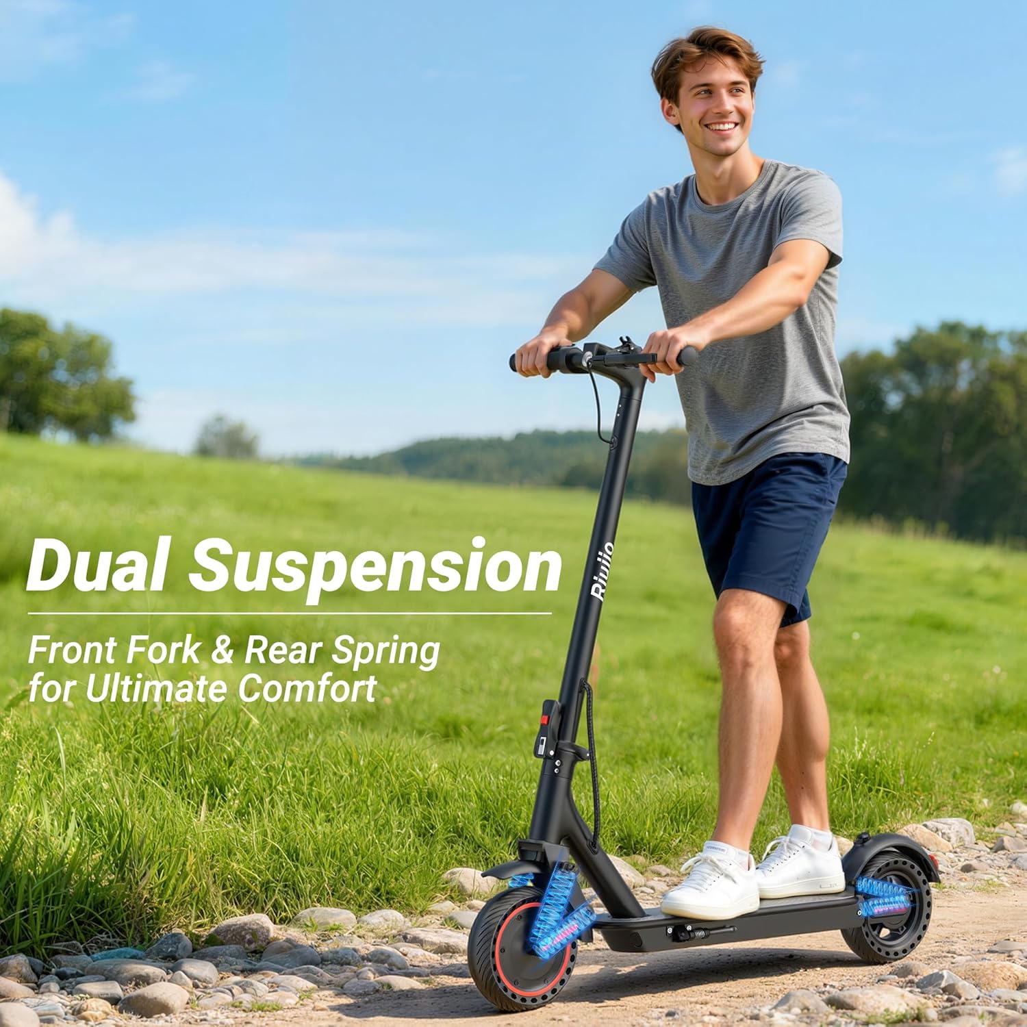 Electric Scooter for Adults, 350/500W Motor, 19/22MPH, 21/31 Miles Max Range, Dual Suspension, 8.5/10