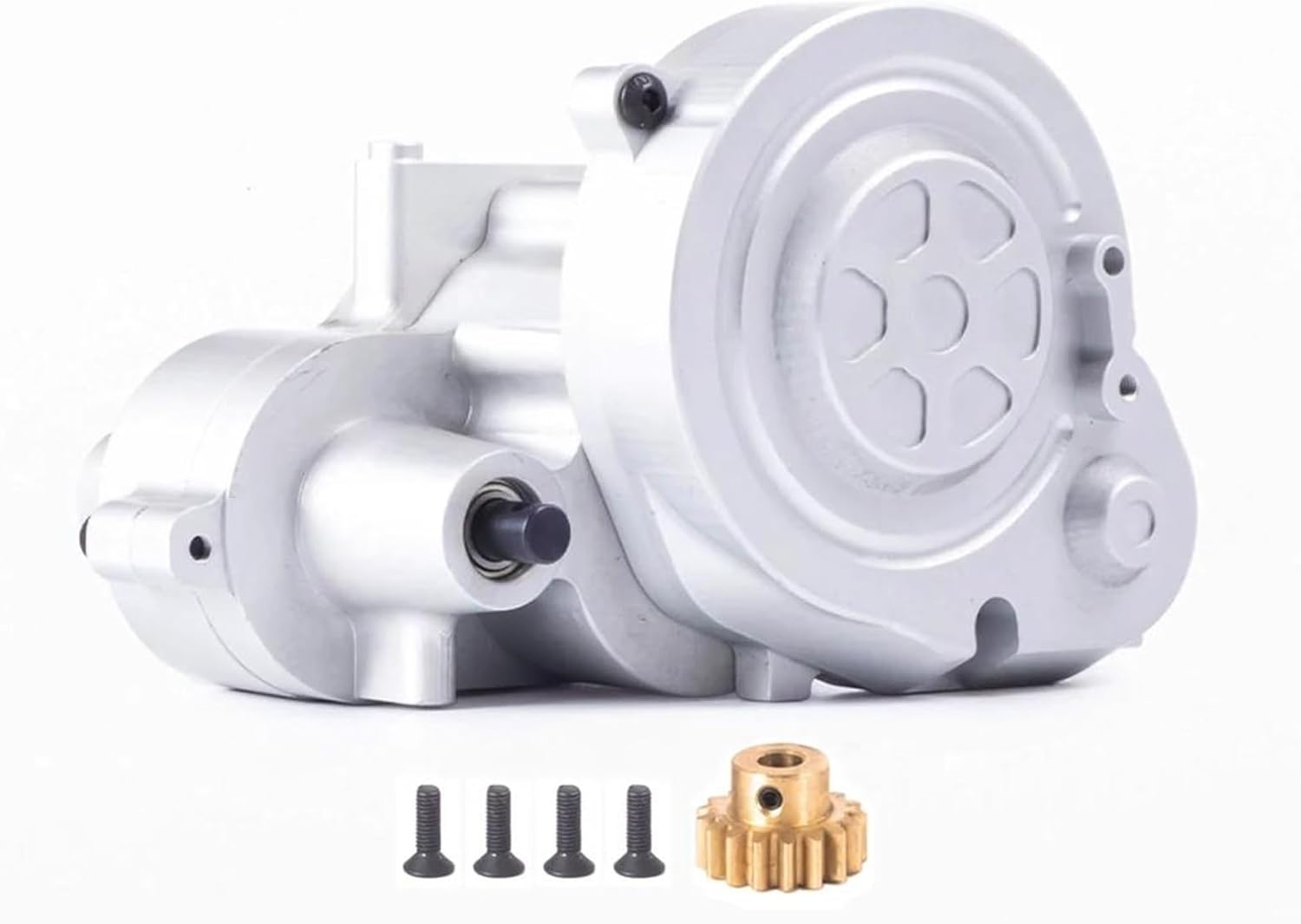 Rc Car Parts for Axial for RBX10 for Ryft 1/10 Complete Metal Gearbox Transmission Box with Gear RC Crawler Car Upgrade Parts with 17T Pinion Brass(Silver)