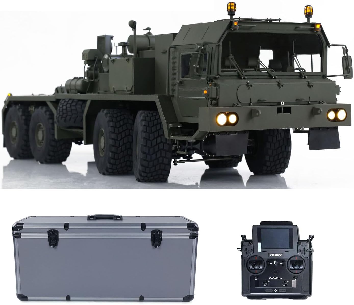 1/14 8X8 RC Tractor Truck SLT56 3-Speed Transmission Differential Lock Axles Full Metal Remote Control Military Transport Car