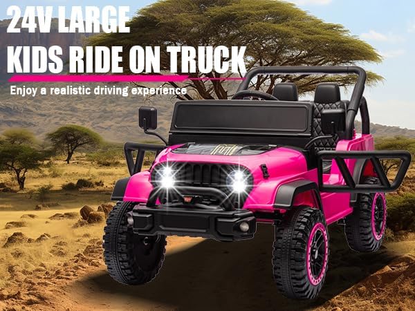 TAICO Kids Ride on Truck 24V 2WD Electric Cars Toy Battery Powered Off-Road Electric Vehicle 3 Speeds Ride on Jeep Car with Parents Remote Control LED Lights, Music Player, Boys Girls Age 3+